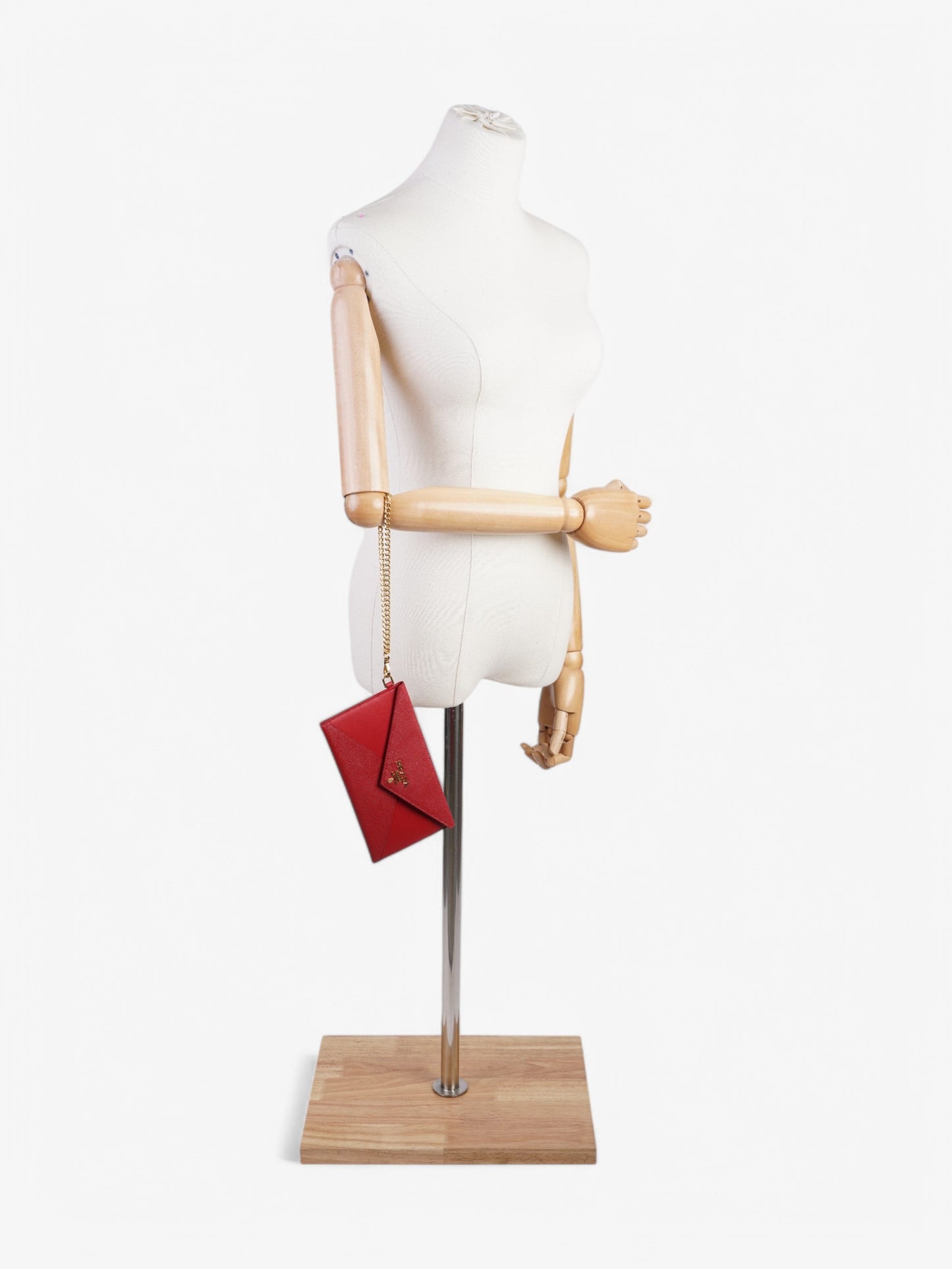 Prada Envelope Wristlet Clutch Bag Leather Saffiano Red