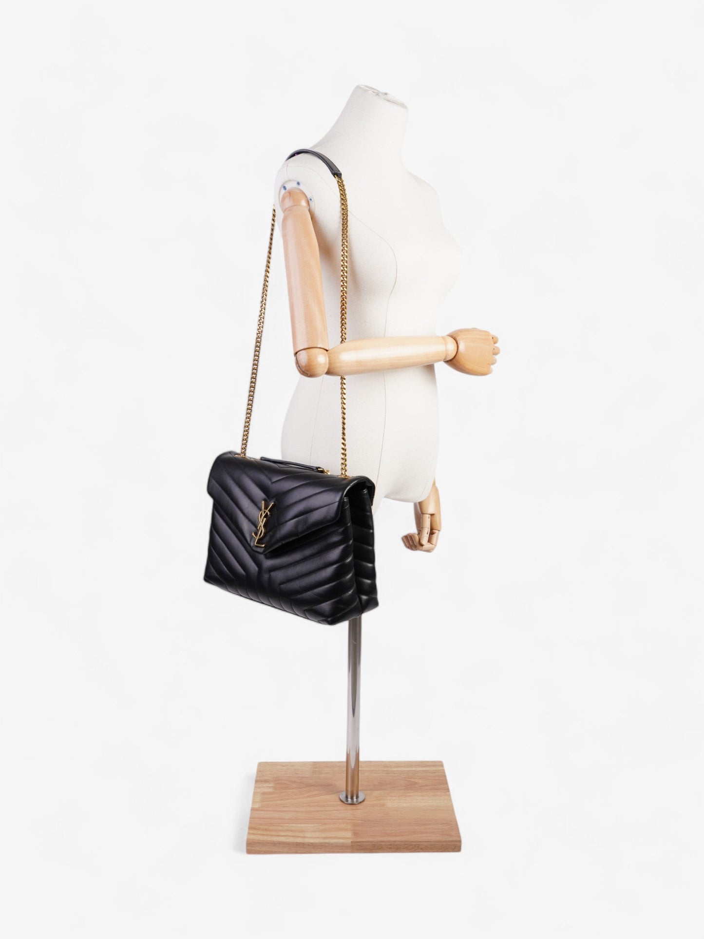 YSL Saint Laurent Lou Lou Calfskin Shoulder Bag Leather Black Medium Calfskin Leather Medium