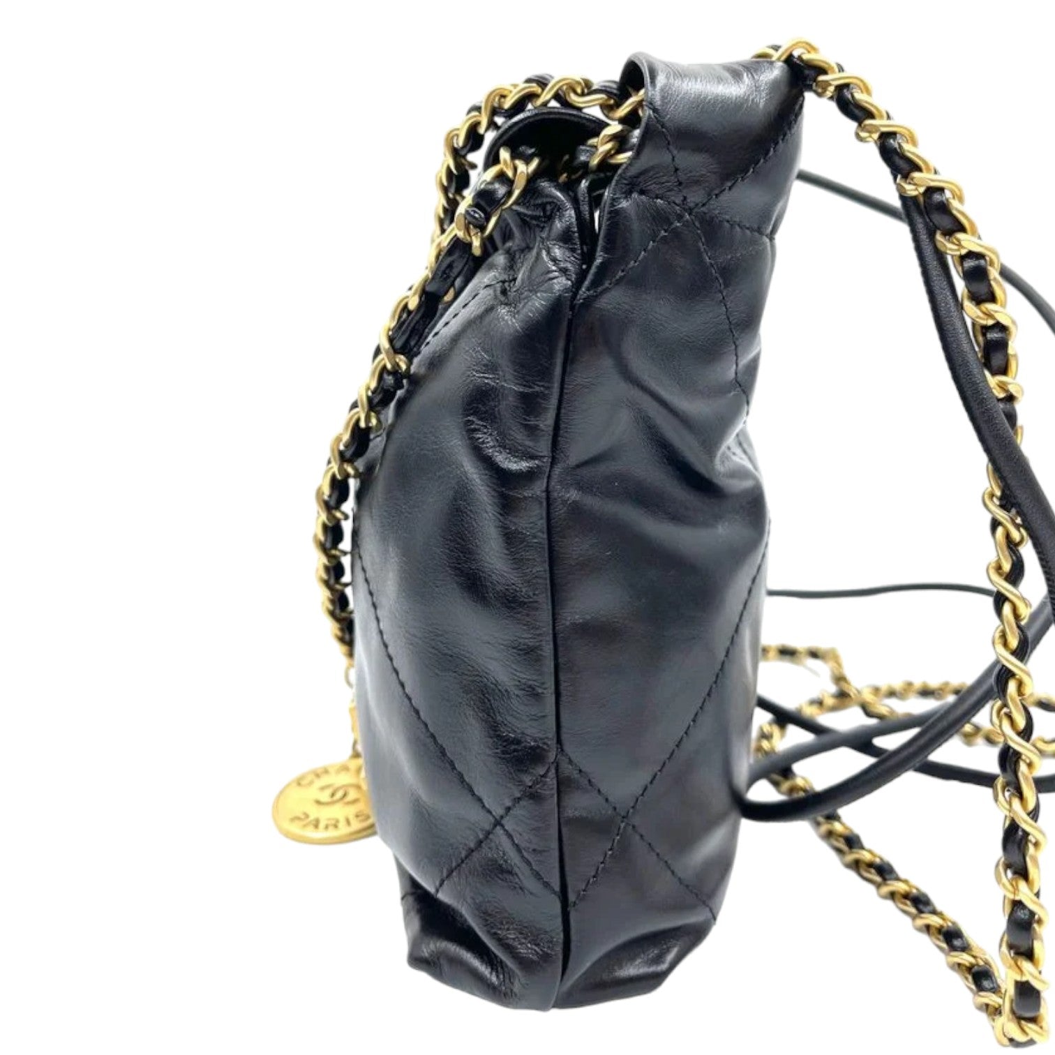 Chanel Mini 22 Shiny Calfskin GHW Handbag Leather Quilted Shoulder Bag
