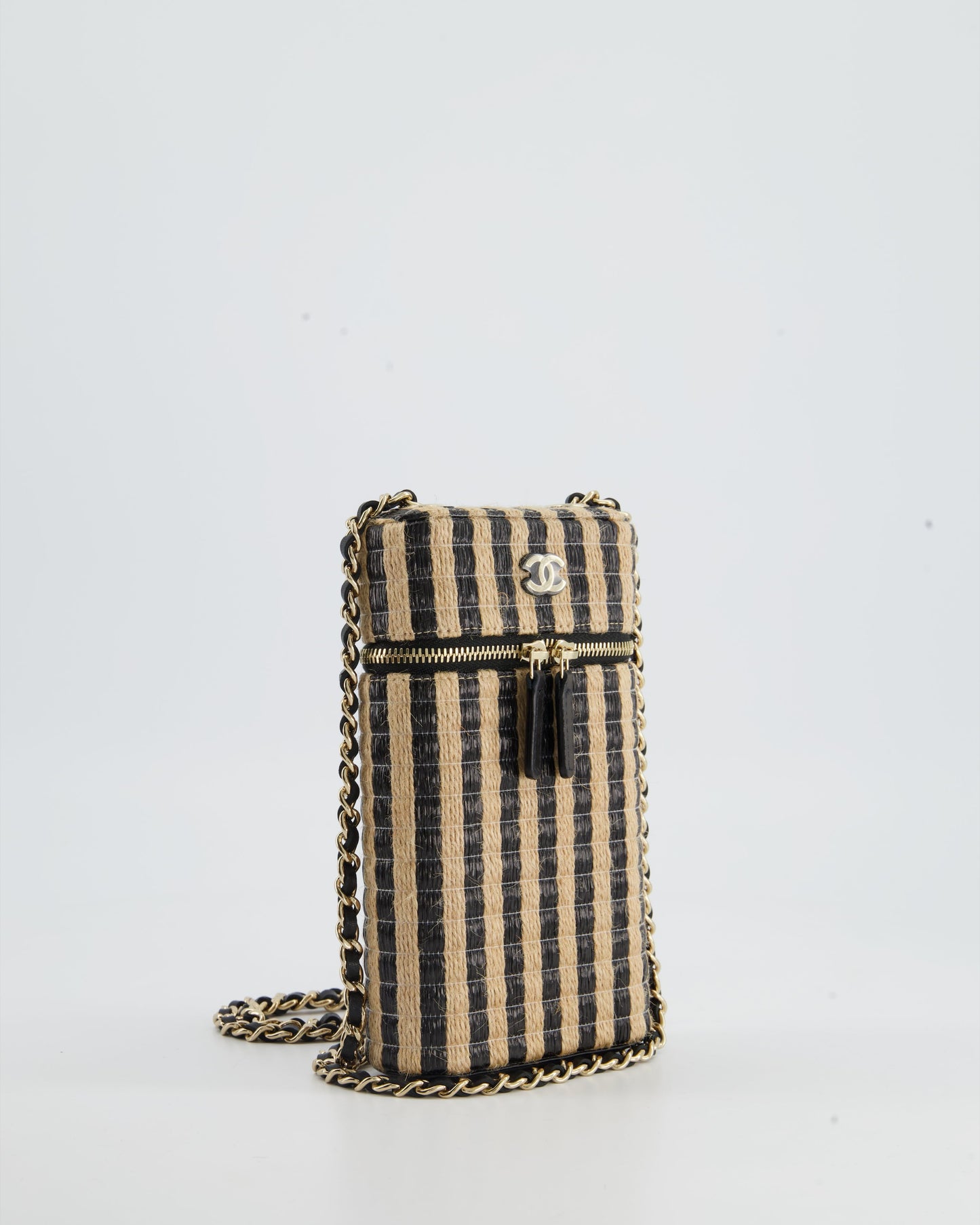 Chanel *HOT* Raffia Vanity Beige and Black Cross-Body Bag with Champagne Gold Hardware