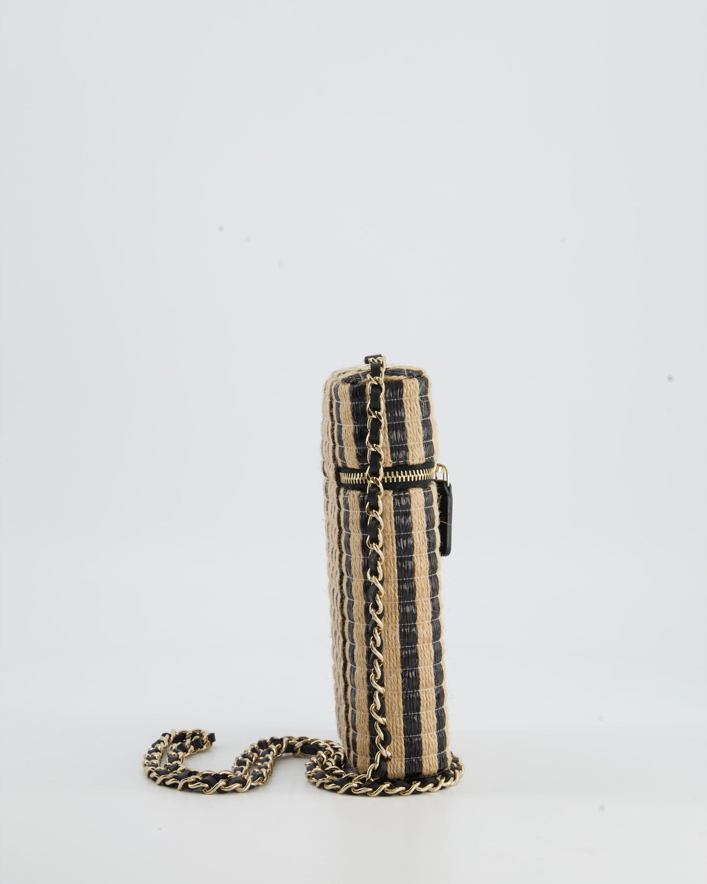 Chanel *HOT* Raffia Vanity Beige and Black Cross-Body Bag with Champagne Gold Hardware
