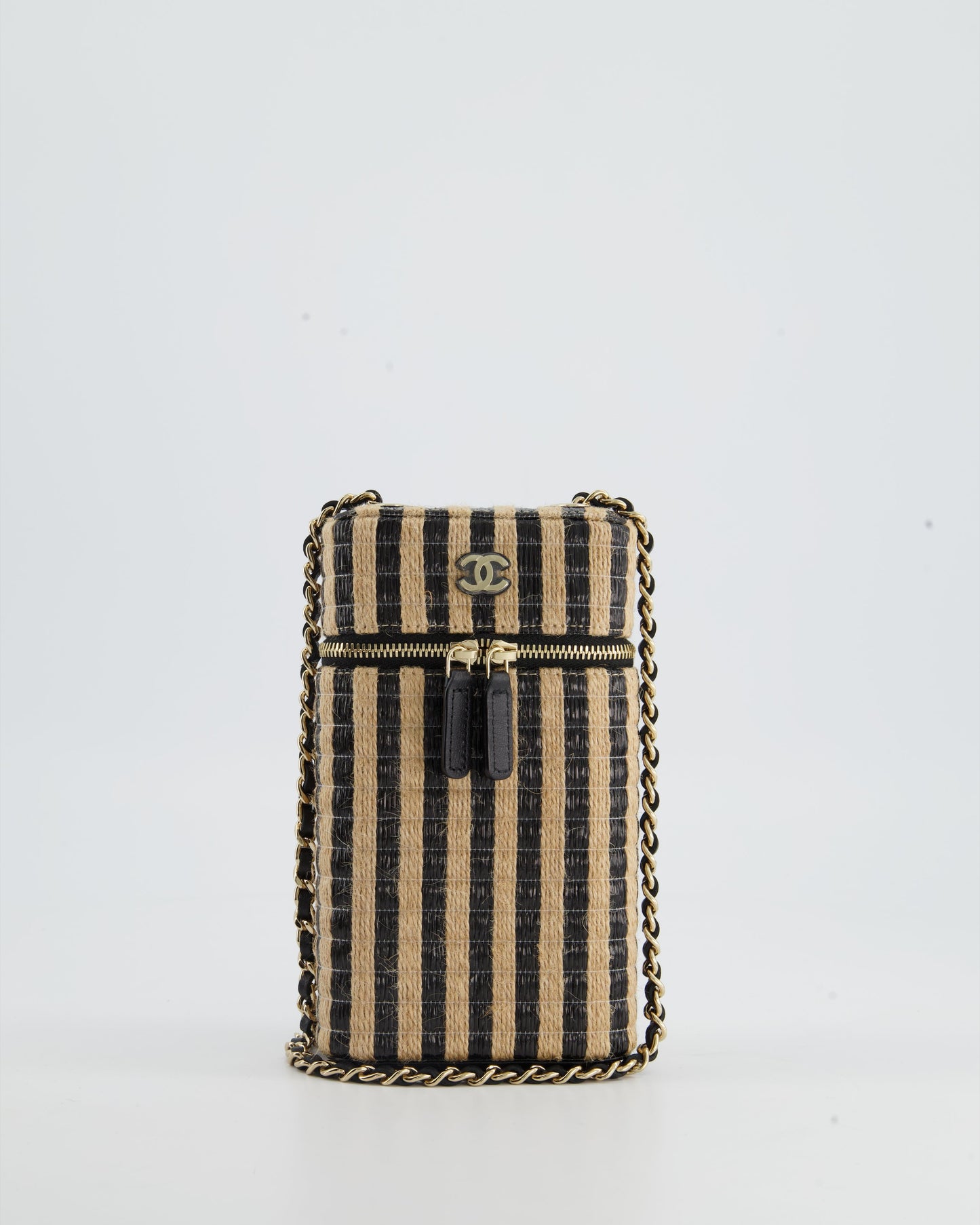 Chanel *HOT* Raffia Vanity Beige and Black Cross-Body Bag with Champagne Gold Hardware