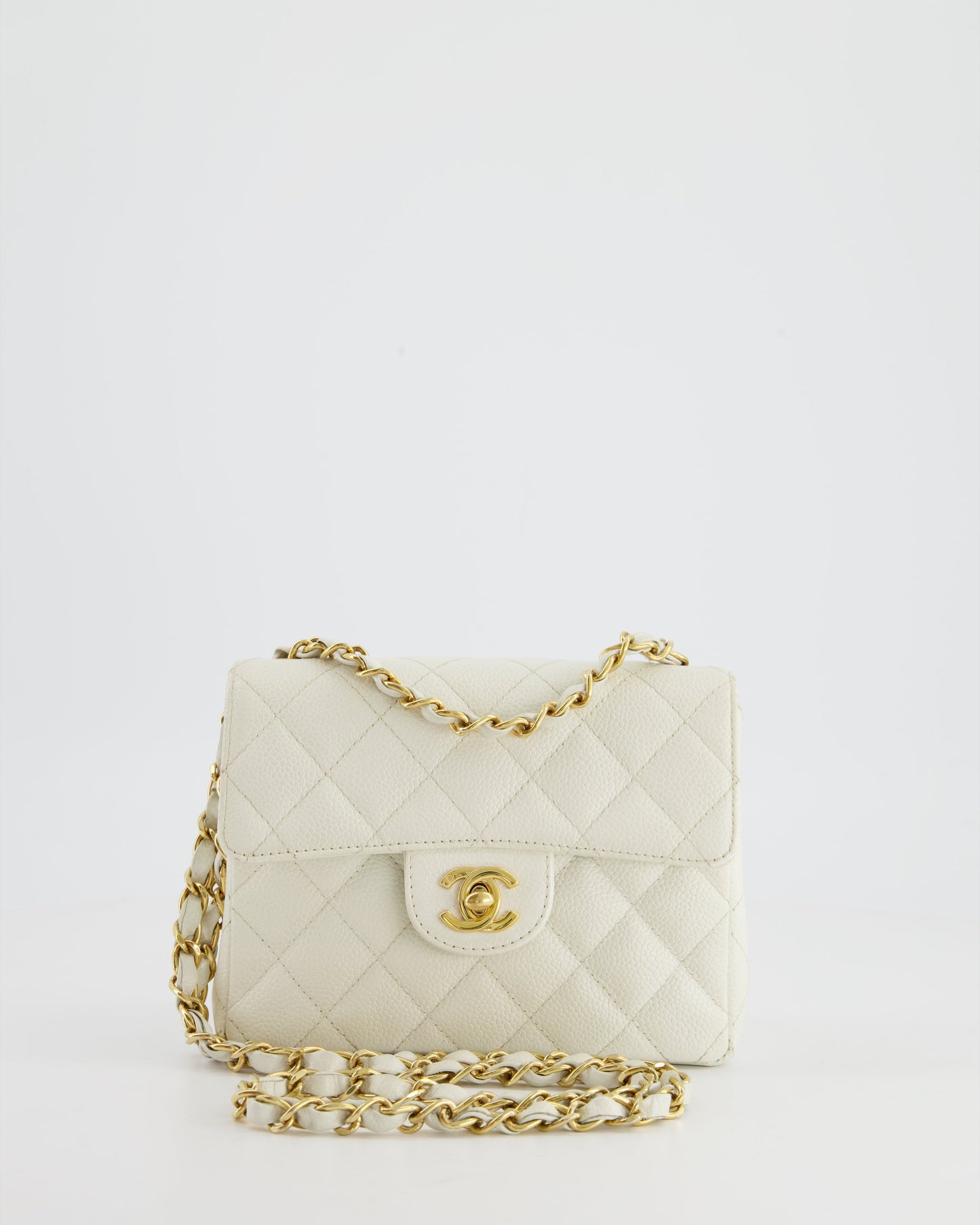 Chanel *RARE* White Caviar Mini Square Flap Bag with Gold Hardware