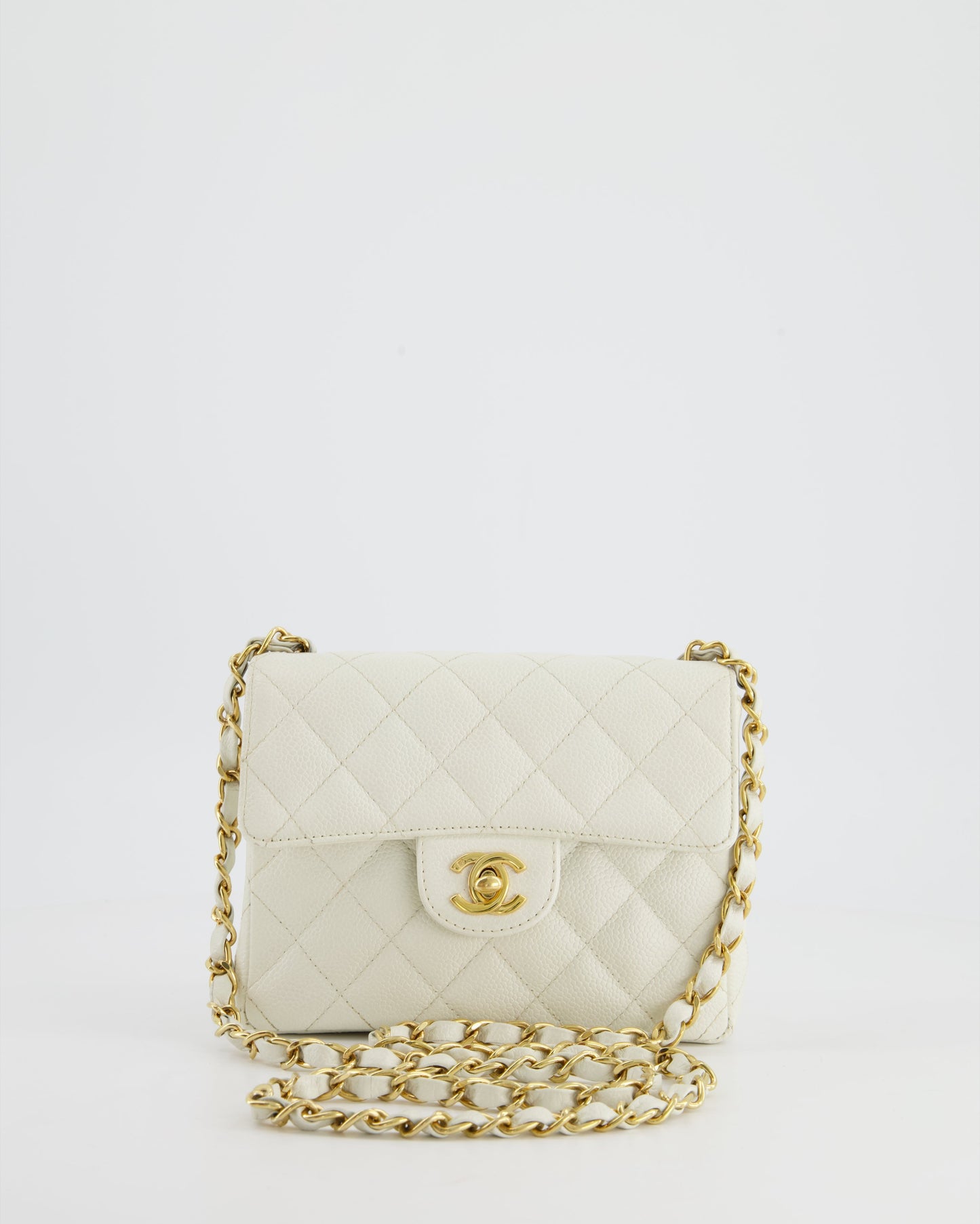 Chanel *RARE* White Caviar Mini Square Flap Bag with Gold Hardware