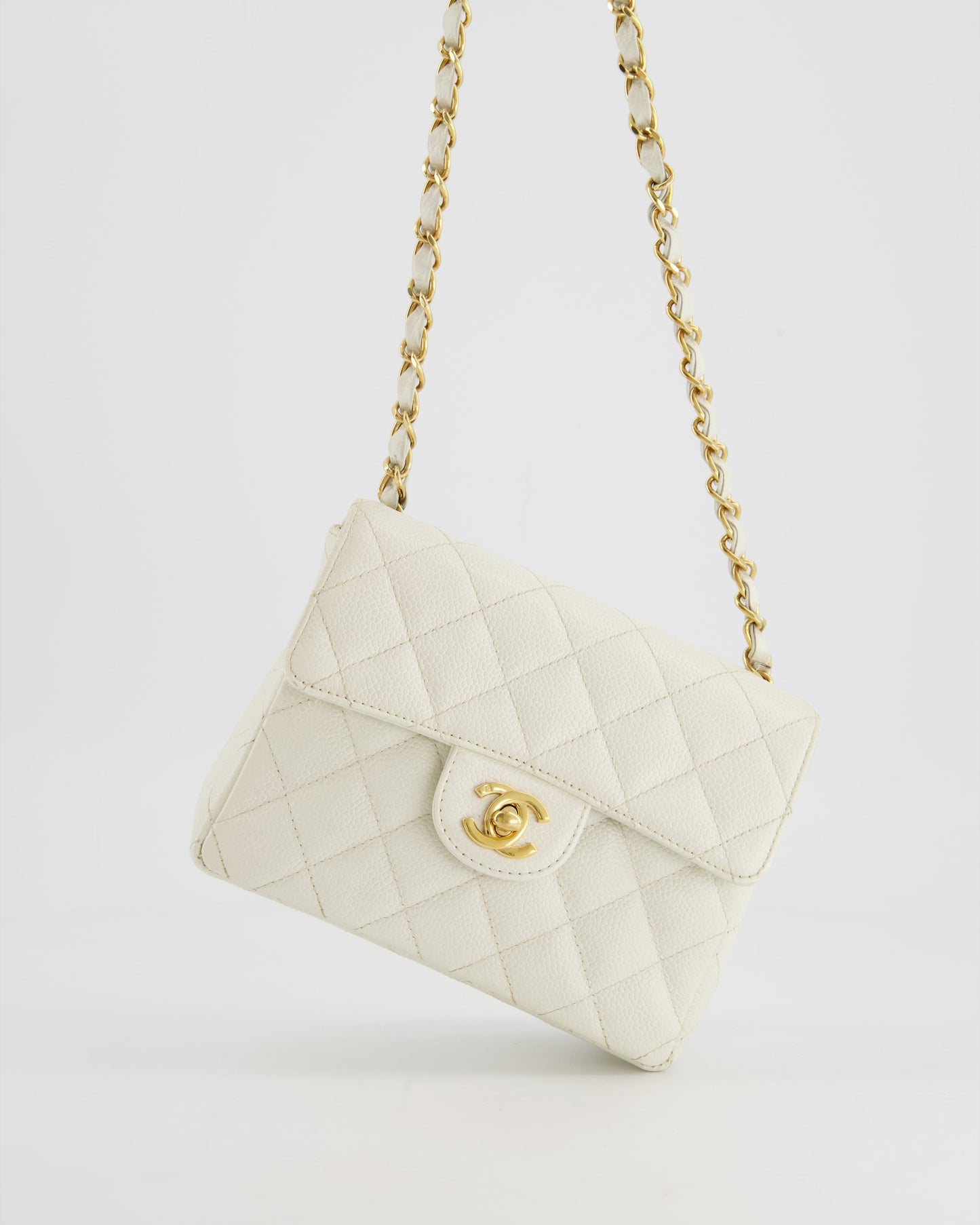 Chanel *RARE* White Caviar Mini Square Flap Bag with Gold Hardware