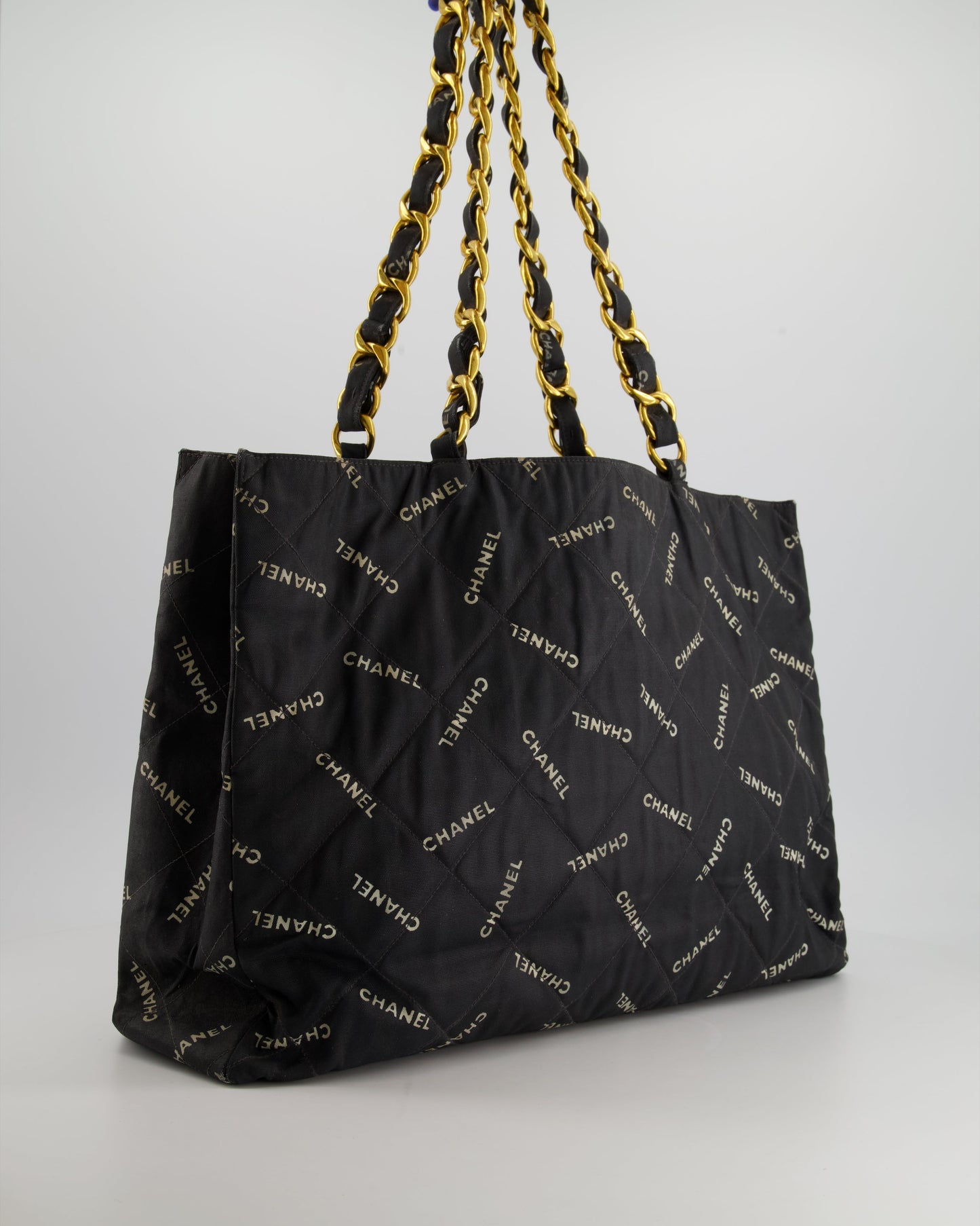 Chanel *RARE* Black in Quilted Canvas Logo Print with Gold Hardware Accessory