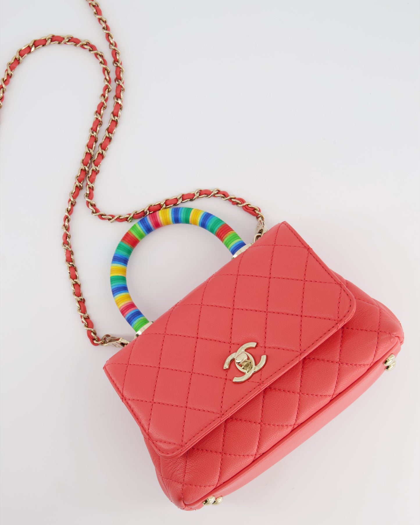 Chanel *RARE* Pink Extra Mini Coco Multi-Colour Handle in Lambskin with Champagne Gold Hardware Accessory