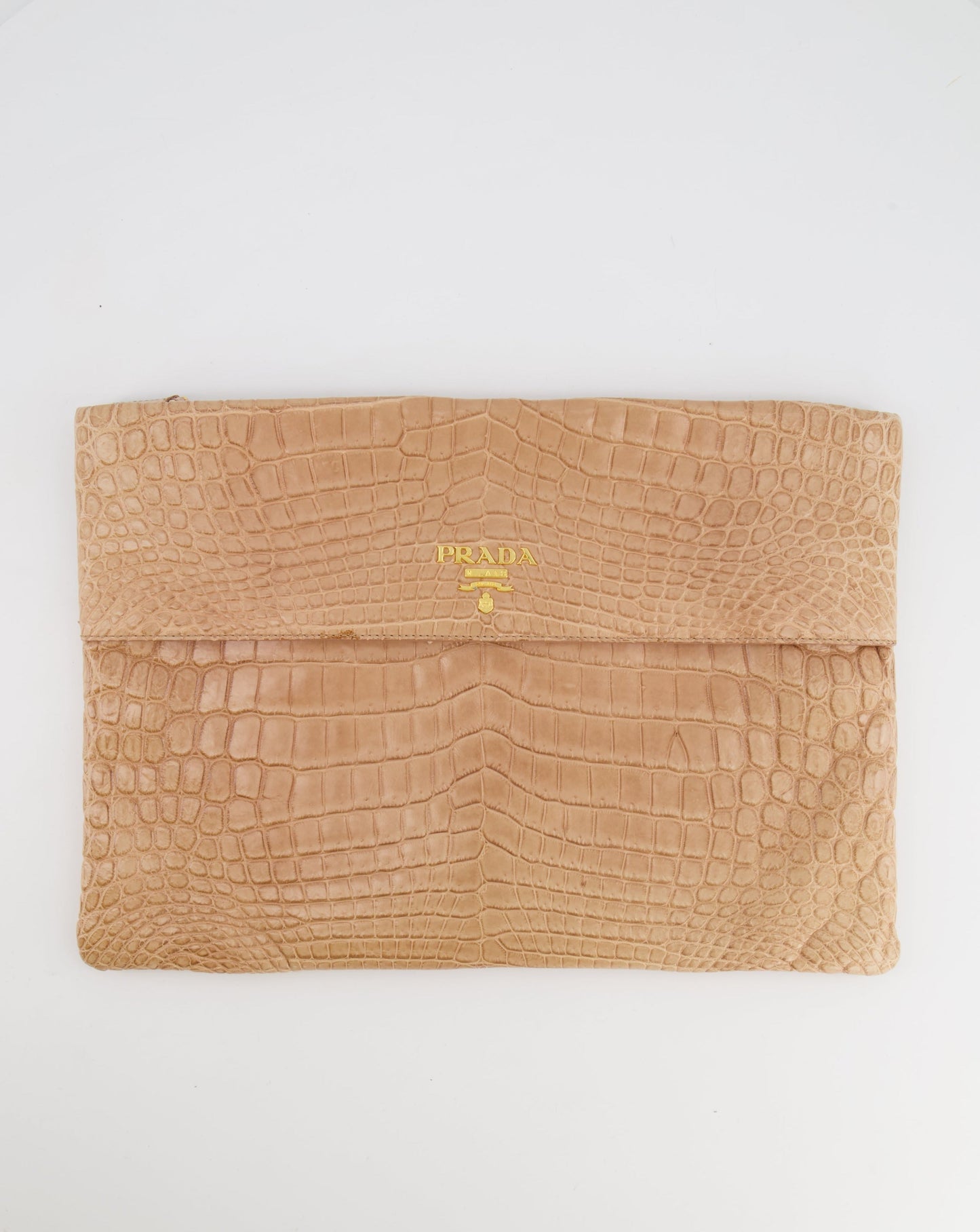 Prada Crocodile Pouch Bag With Hardware Beige Gold Large Clutch Bag
