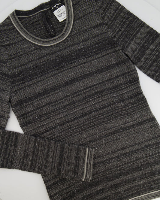Chanel Grey Striped Cashmere Metallic Thread Long-Sleeve Top Size FR 38 (UK 10) Accessory