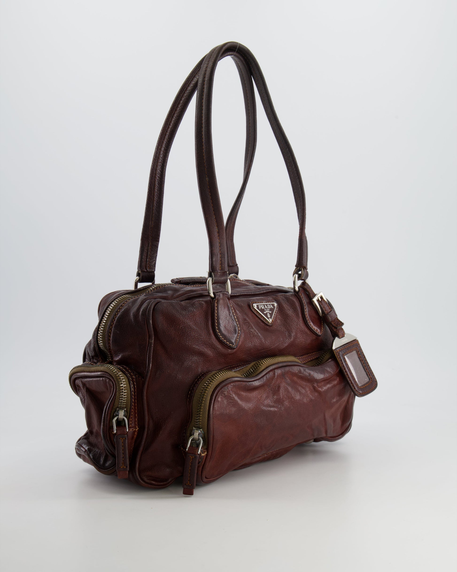 Prada Pocket Shoulder Bag With Leather Brown Logo