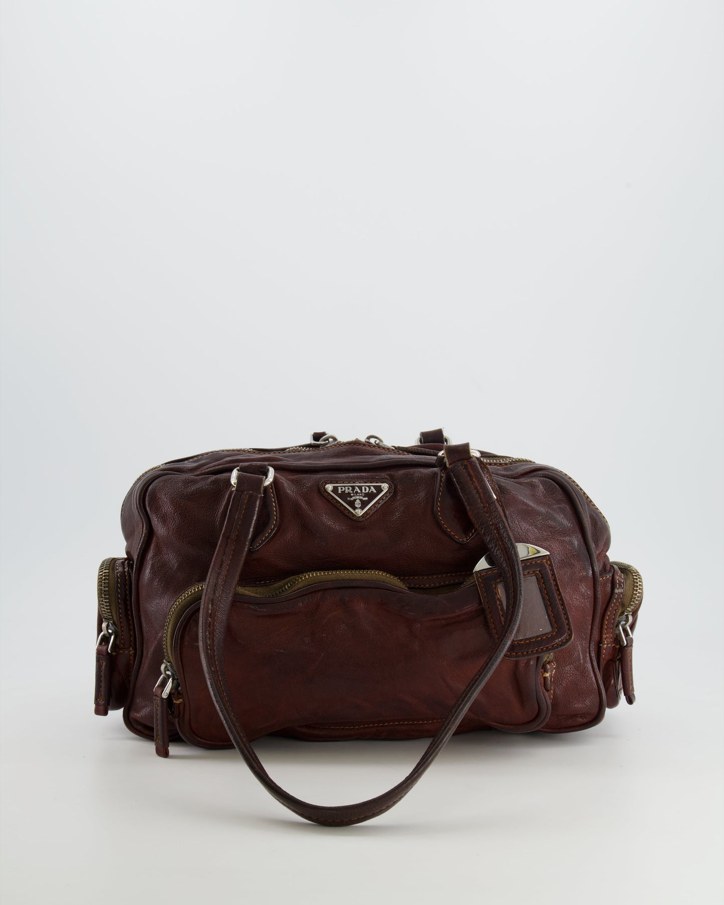 Prada Pocket Shoulder Bag With Leather Brown Logo