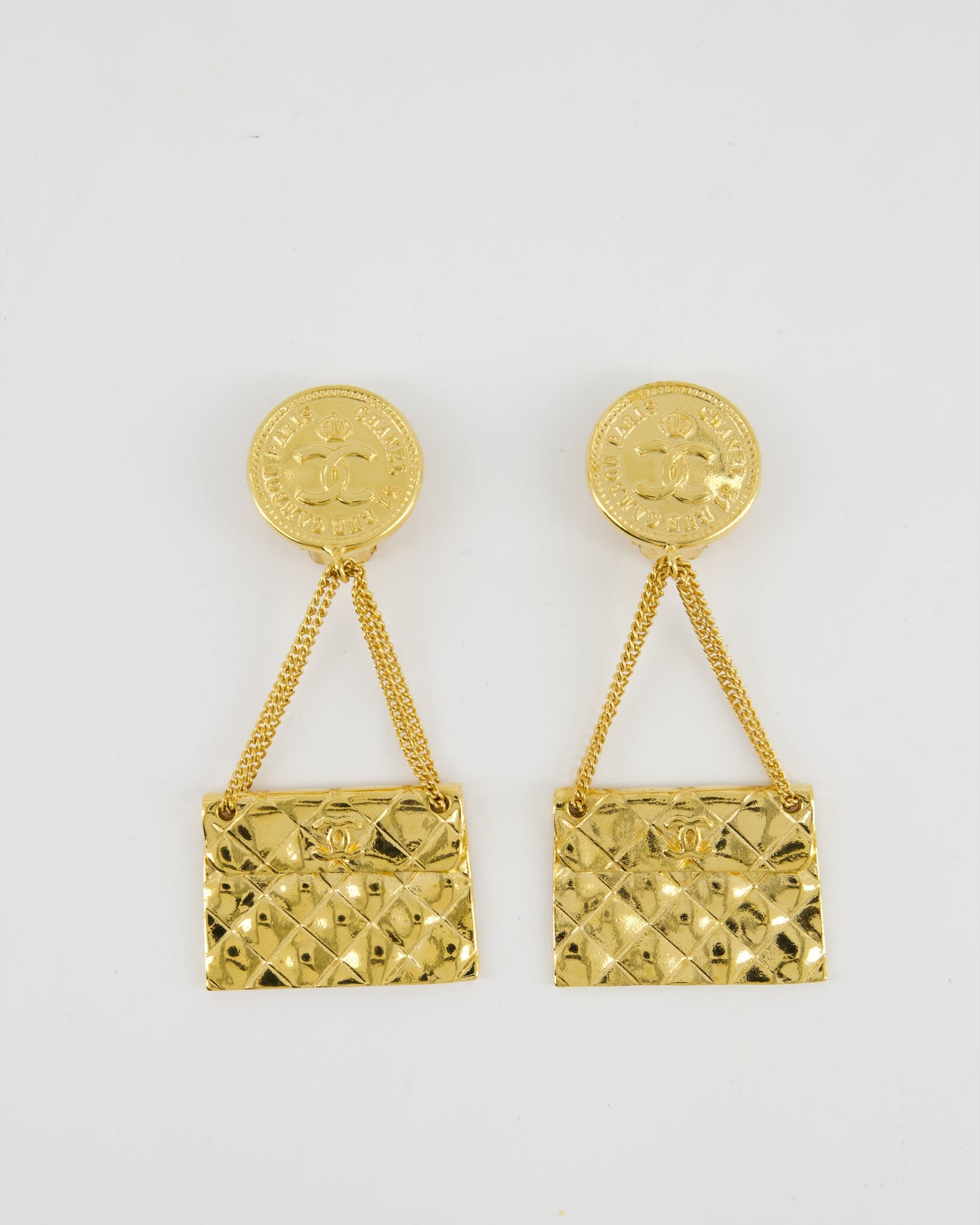 Chanel Gold Matelasse and CC Logo Coin Clip-On Earrings Jewelry