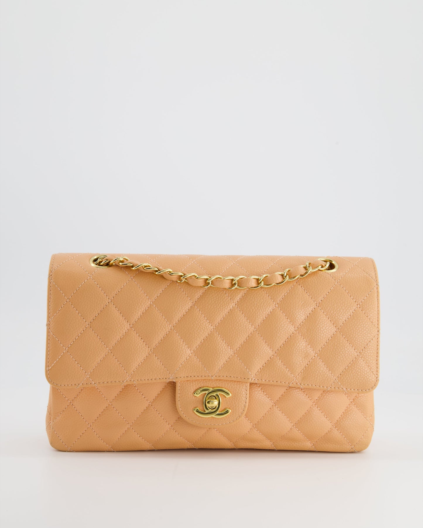 Chanel Peach Classic Medium Double Flap Bag in Caviar Leather with Gold Hardware