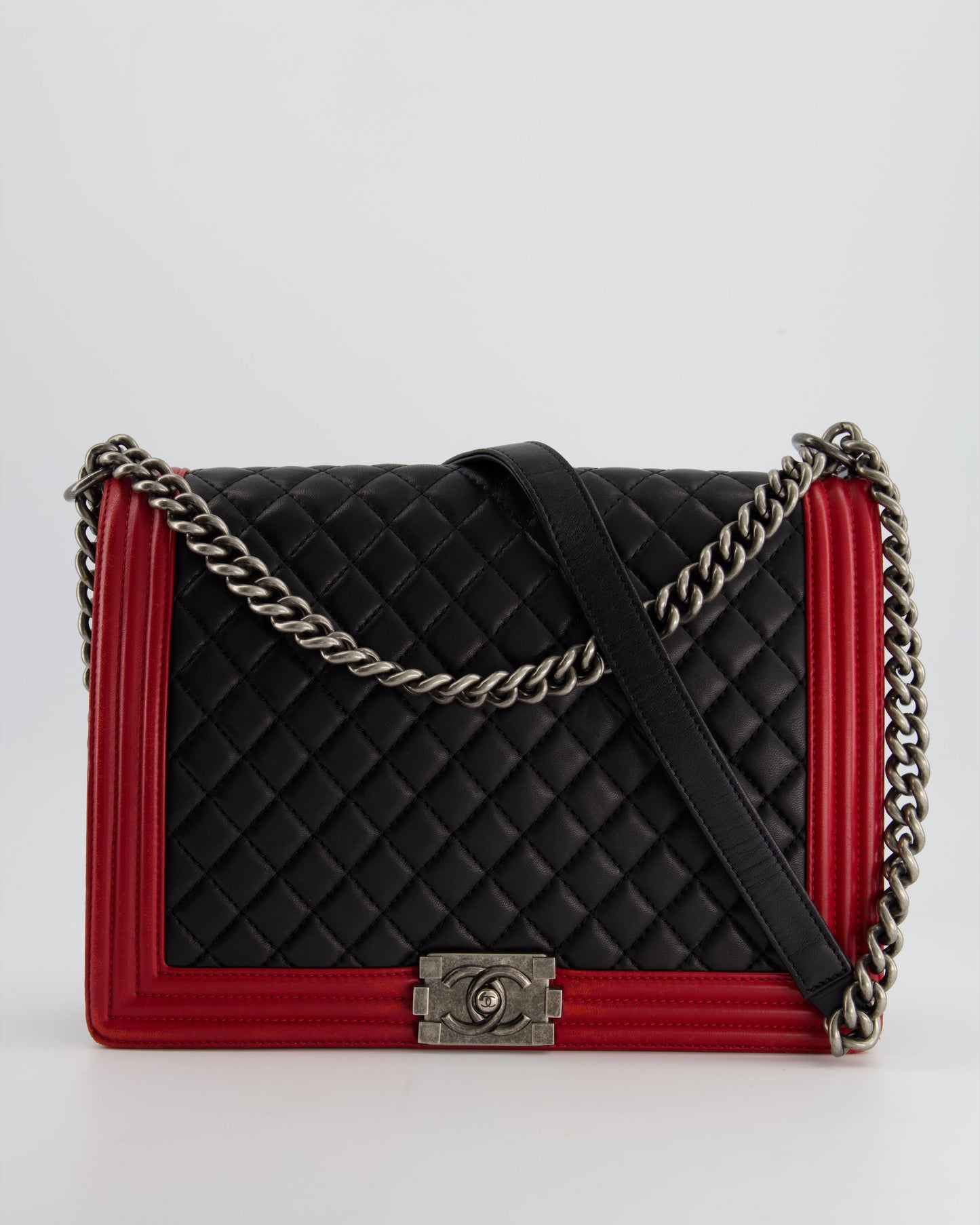 Chanel Black & Red Large Boy in Lambskin Leather with Ruthenium Hardware Accessory