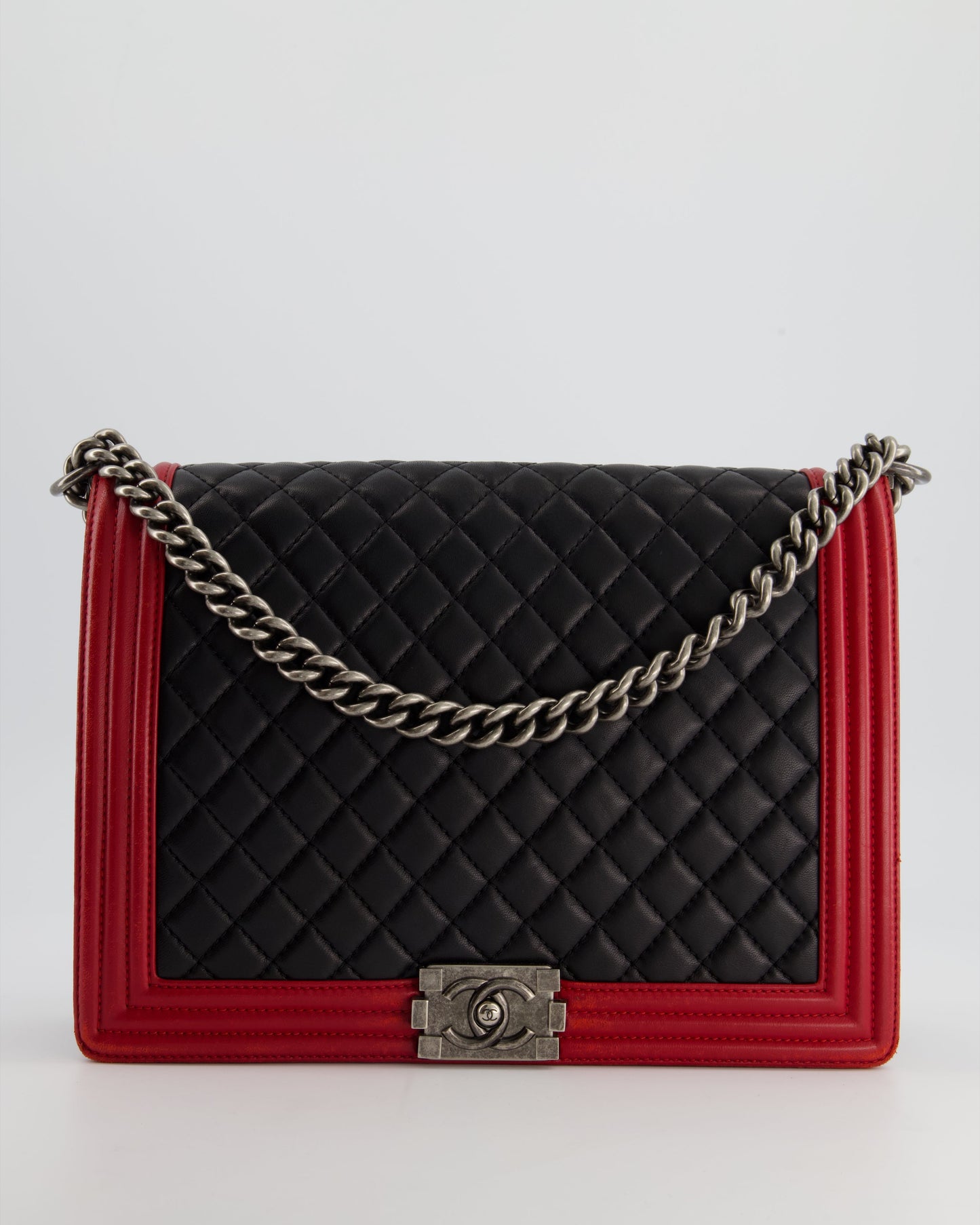 Chanel Black & Red Large Boy in Lambskin Leather with Ruthenium Hardware Accessory
