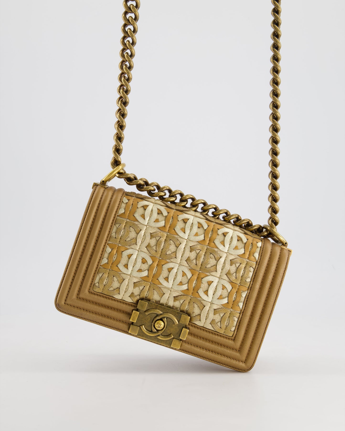 Chanel *LIMITED EDITION* Gold Metallic Small Boy In Calfskin Leather with Antique Gold Hardware CC Details Accessory