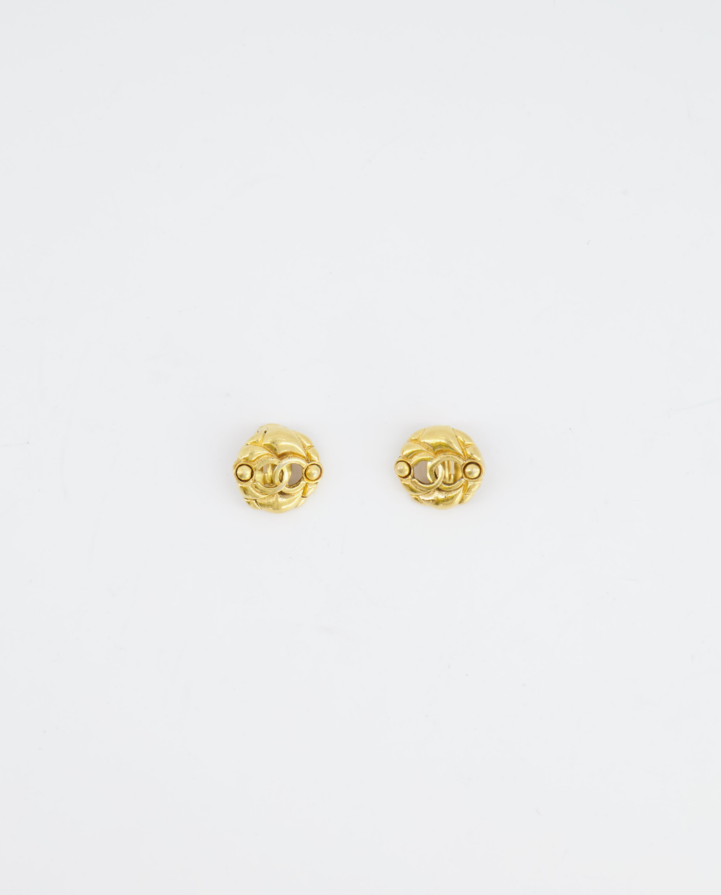 Chanel Yellow Gold Cut-Out Small Round Clip-On Earrings with CC Logo Jewelry