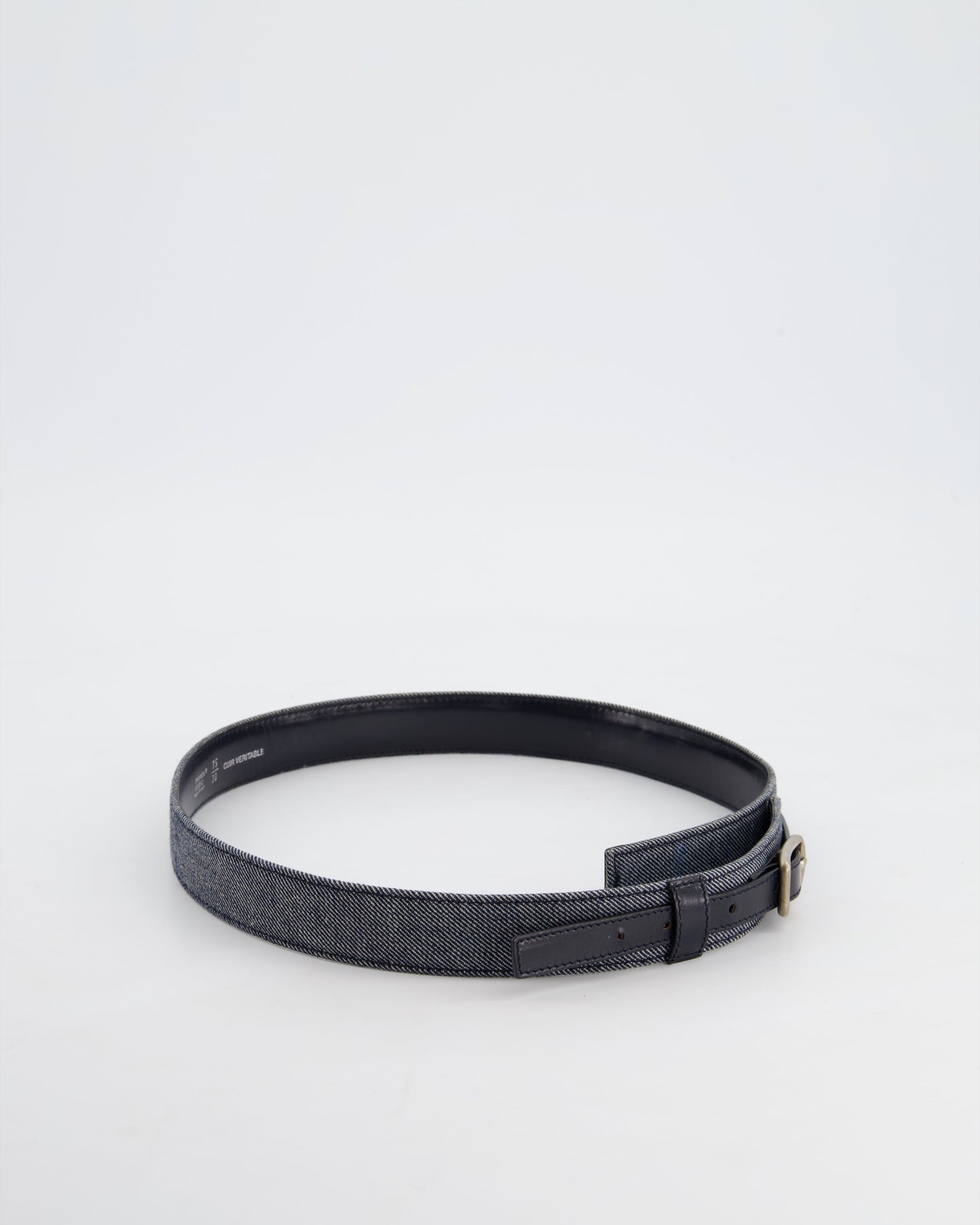 Chanel Denim & Black Leather Belt with Buckle Detail Size