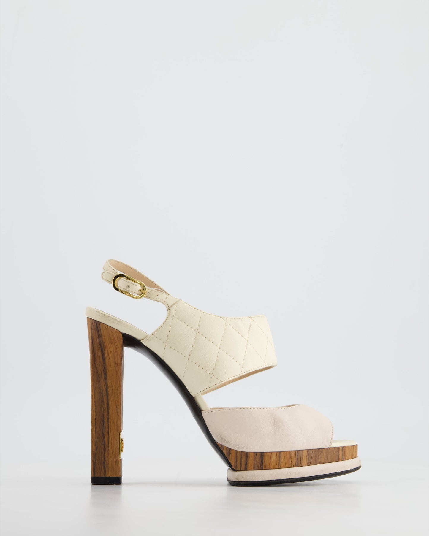 Chanel Platform Heels with Quilted Leather, Wooden Details & CC LogoSize EU 36.5