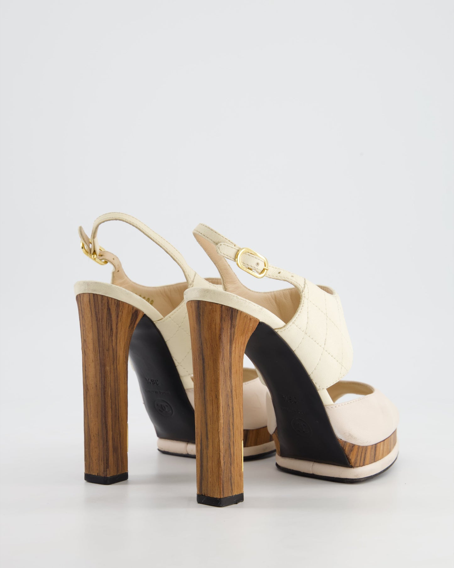 Chanel Platform Heels with Quilted Leather, Wooden Details & CC LogoSize EU 36.5