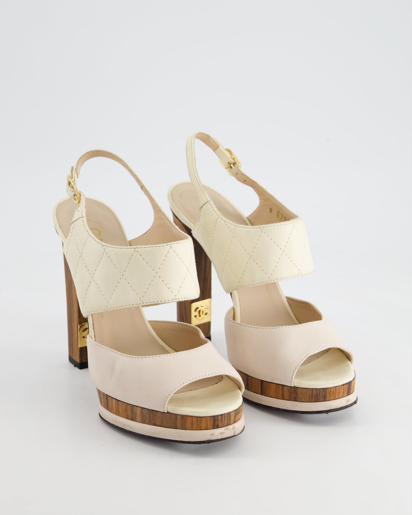 Chanel Platform Heels with Quilted Leather, Wooden Details & CC LogoSize EU 36.5
