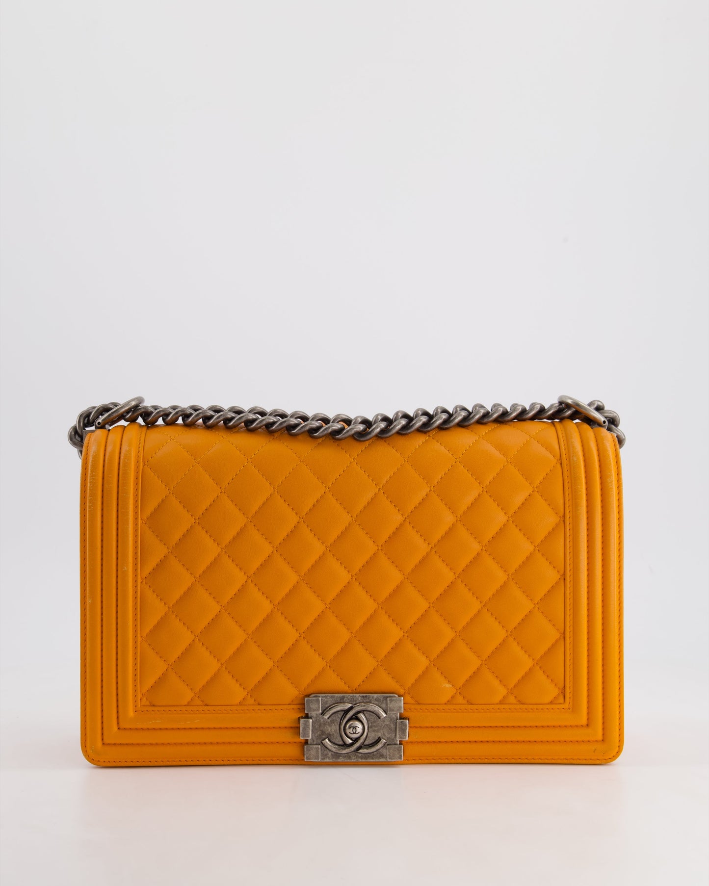 Chanel Orange Medium Boy in Lambskin Leather with Ruthenium Hardware Accessory