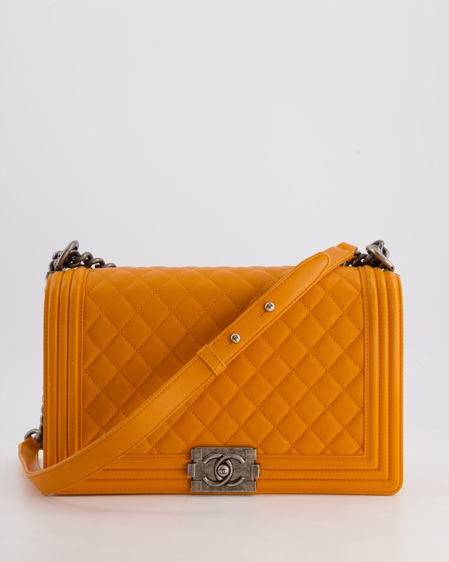 Chanel Orange Medium Boy in Lambskin Leather with Ruthenium Hardware Accessory