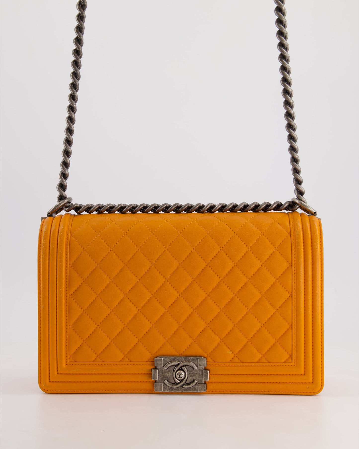 Chanel Orange Medium Boy in Lambskin Leather with Ruthenium Hardware Accessory
