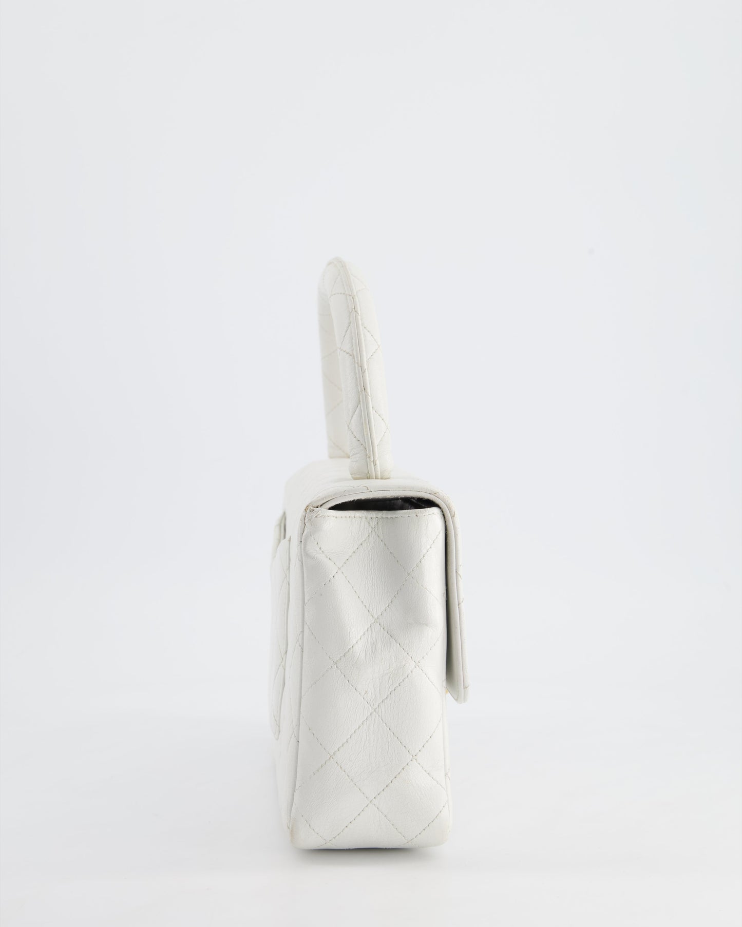 Chanel White Matelasse Leather Top Handle Bag with Gold Hardware