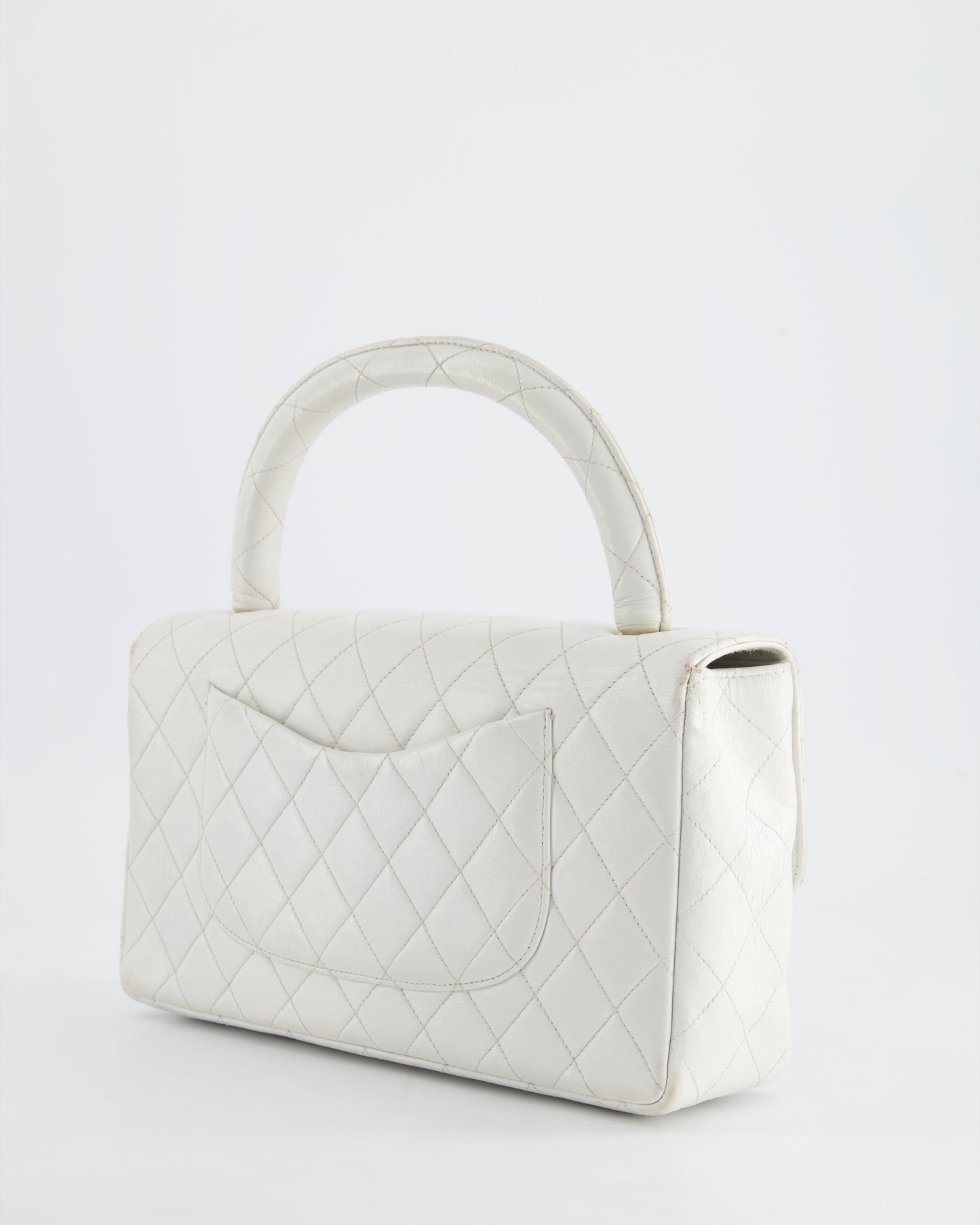Chanel White Matelasse Leather Top Handle Bag with Gold Hardware