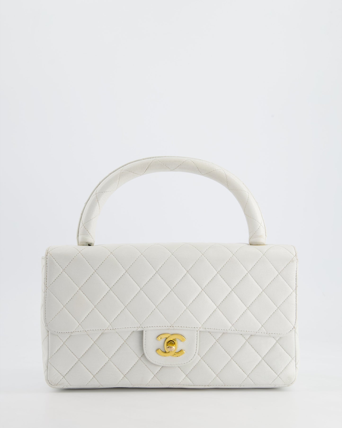 Chanel White Matelasse Leather Top Handle Bag with Gold Hardware