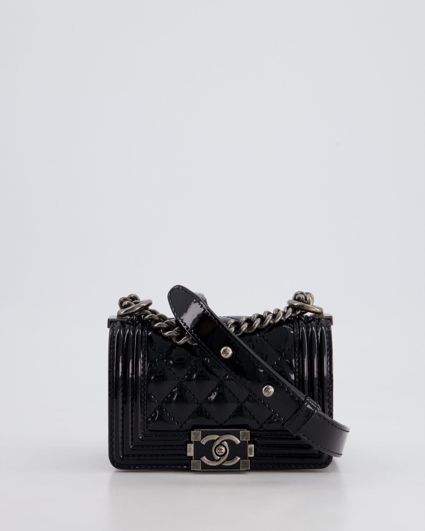 Chanel Black Patent Mini Boy with Ruthenium Hardware Accessory