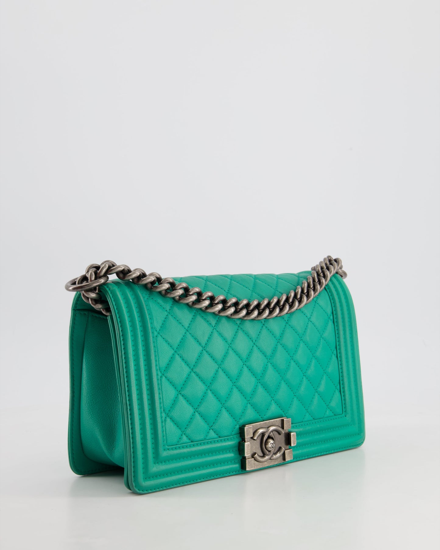 Chanel *HOT* Mint Green Medium Boy in Calfskin Leather with Ruthenium Hardware Accessory