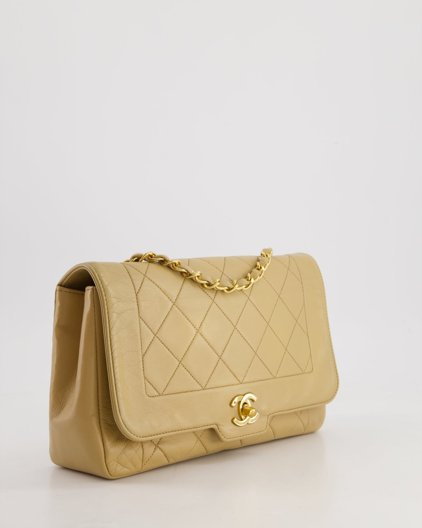 Chanel Beige Diana Flap Bag in Lambskin Leather with Gold Hardware