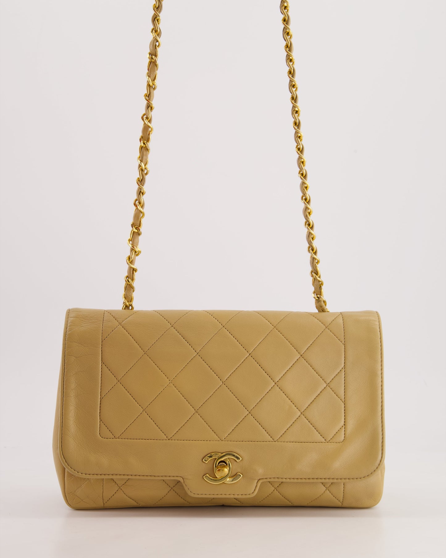 Chanel Beige Diana Flap Bag in Lambskin Leather with Gold Hardware