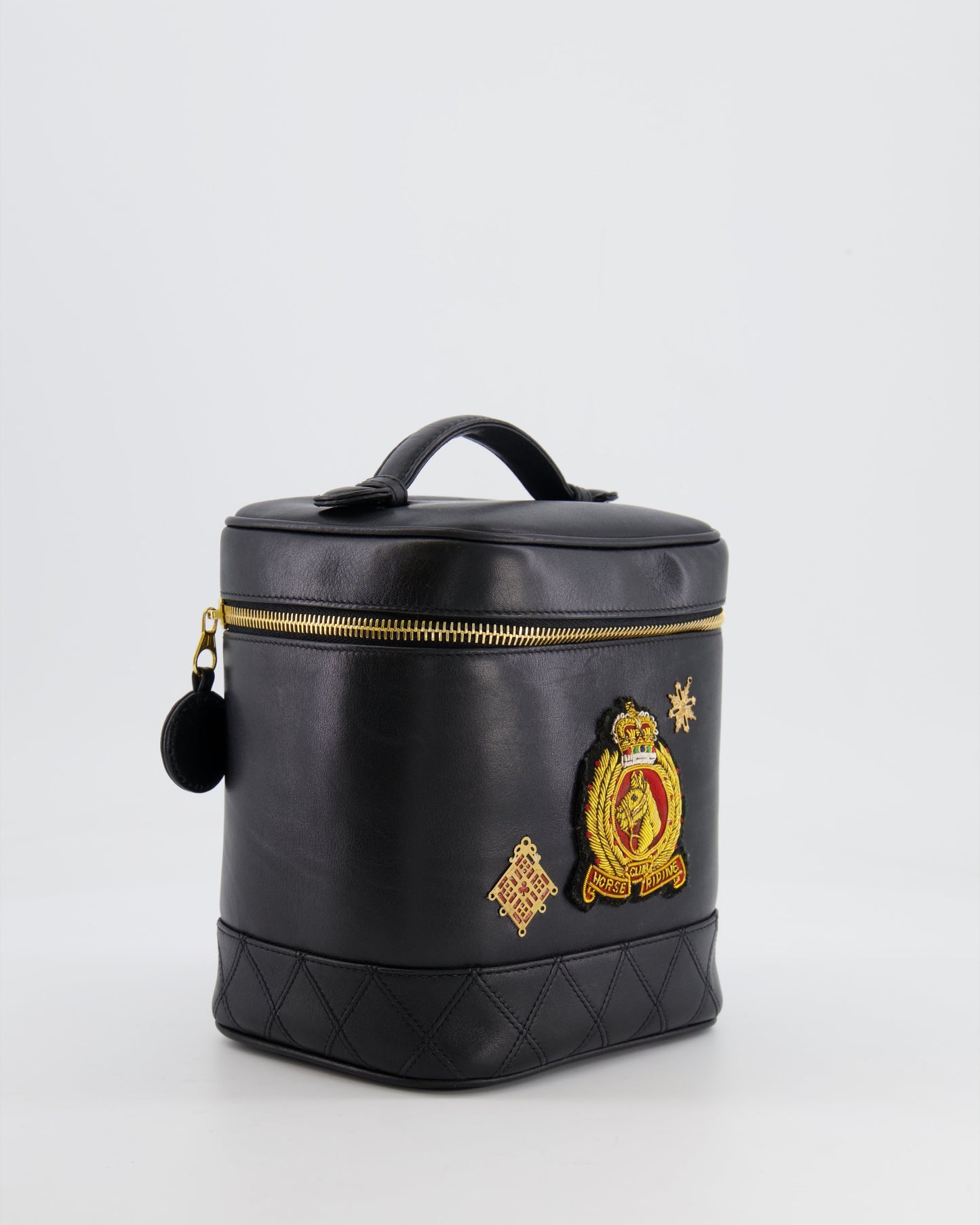 Chanel Black Lambskin Leather Embroidered Vanity Bag with Gold Hardware
