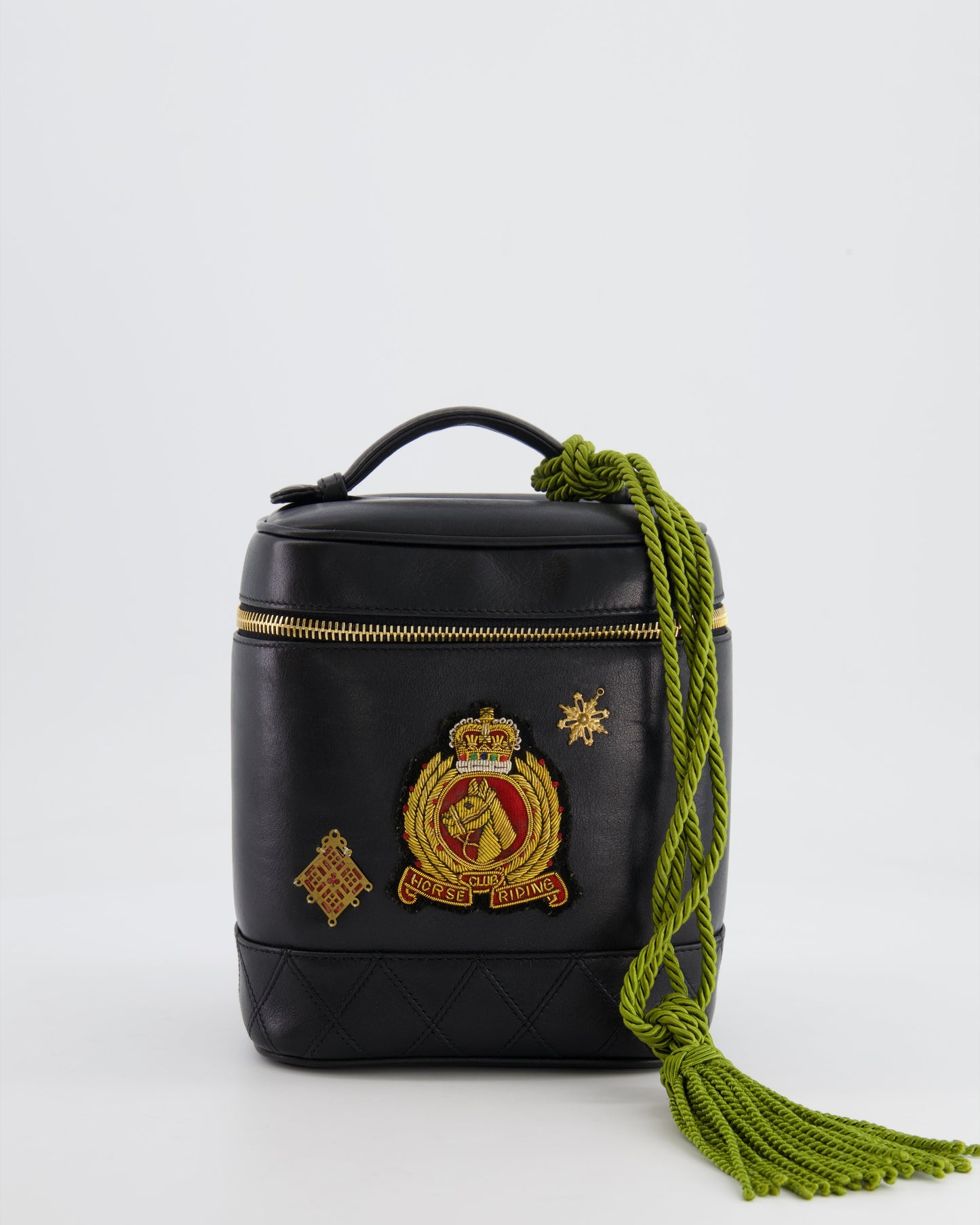 Chanel Black Lambskin Leather Embroidered Vanity Bag with Gold Hardware