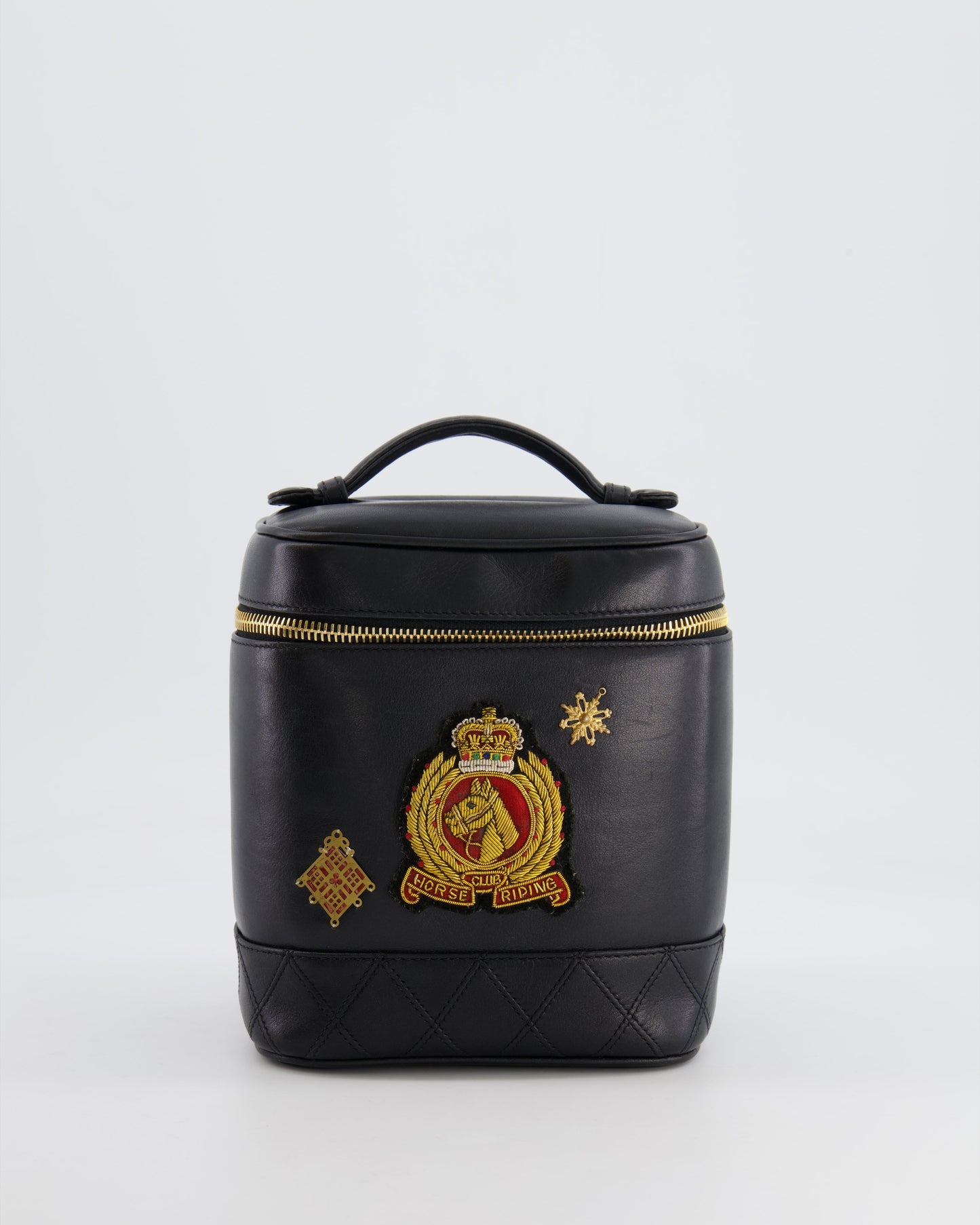 Chanel Black Lambskin Leather Embroidered Vanity Bag with Gold Hardware