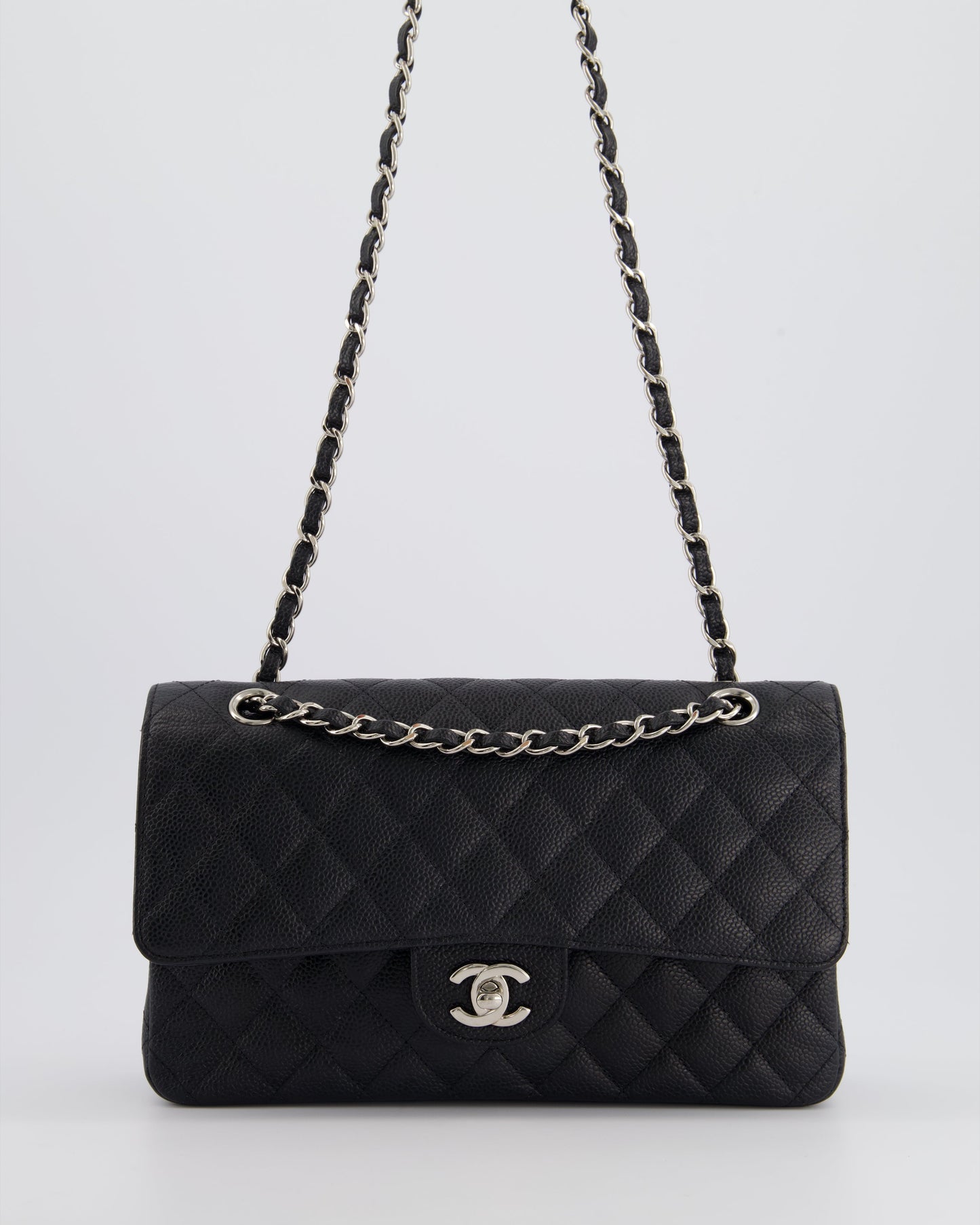 Chanel *HOT* Medium Black Classic Double Flap Bag in Caviar Leather with Silver Hardware