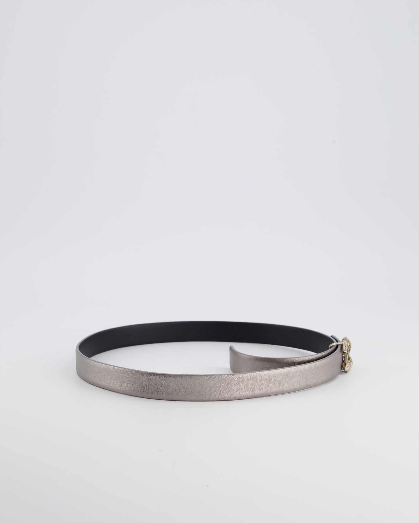 Chanel Metallic Silver Belt with Crystal CC Logo Detail Size