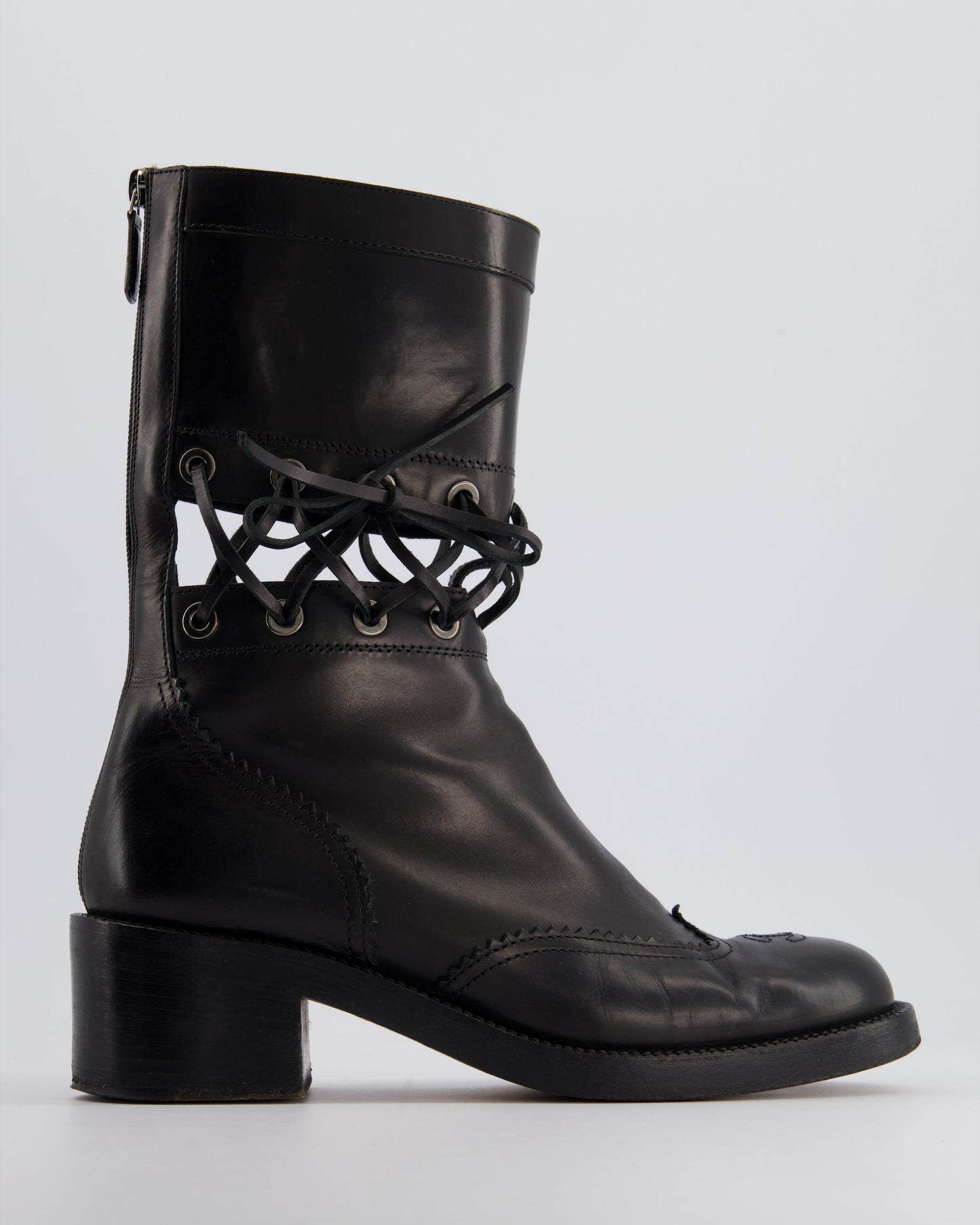 Chanel Black Lace Up Insert Detail CC Logo Boots Size EU 40.5