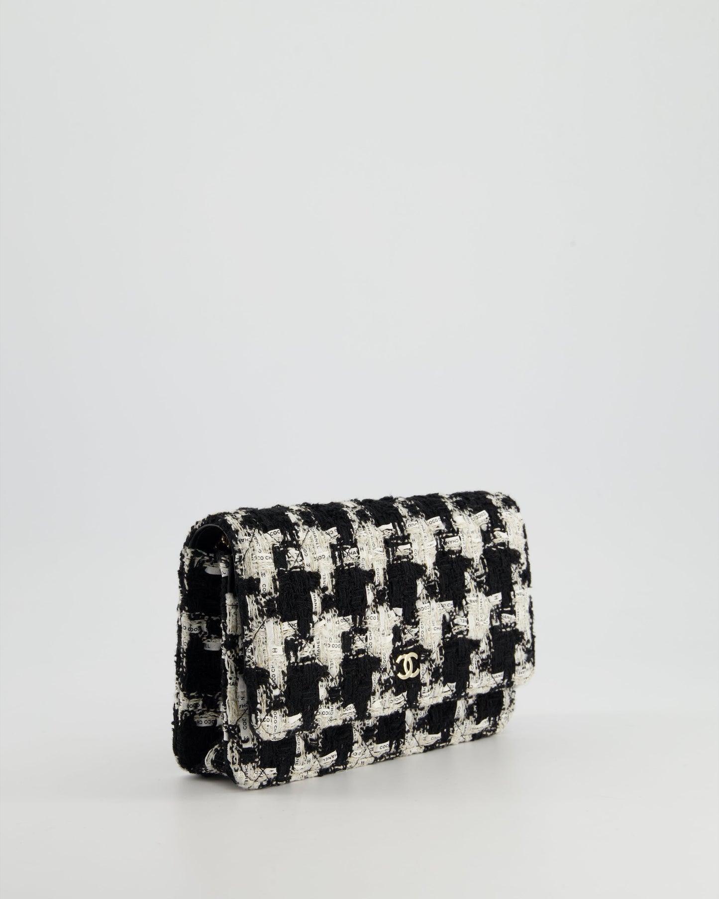Chanel *HOT* Black & White Houndstooth Wallet on Chain Bag in Tweed with Champagne Gold Hardware