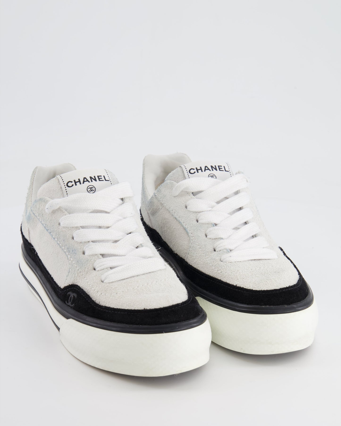 Chanel Coco White and Black Suede Trainers with CC Logo Size EU 37.5 Accessory