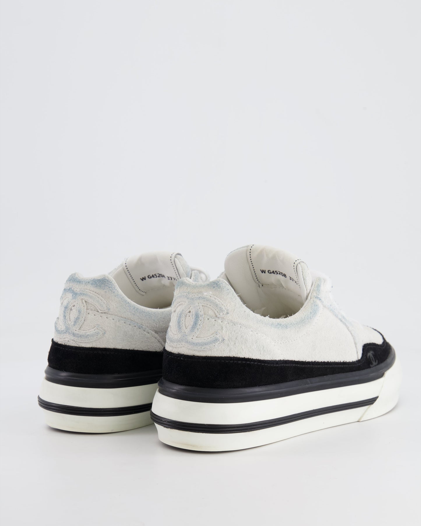 Chanel Coco White and Black Suede Trainers with CC Logo Size EU 37.5 Accessory