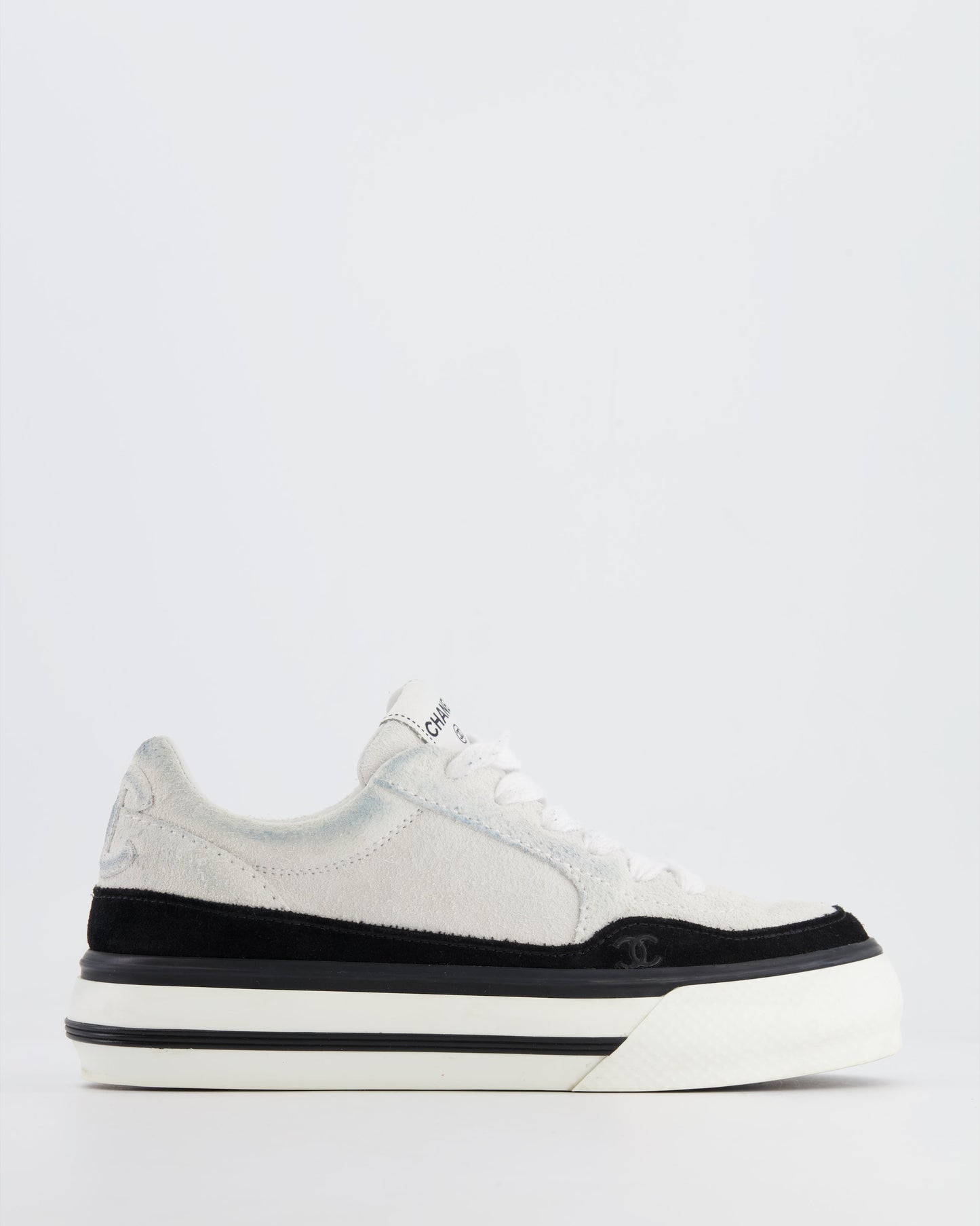 Chanel Coco White and Black Suede Trainers with CC Logo Size EU 37.5 Accessory