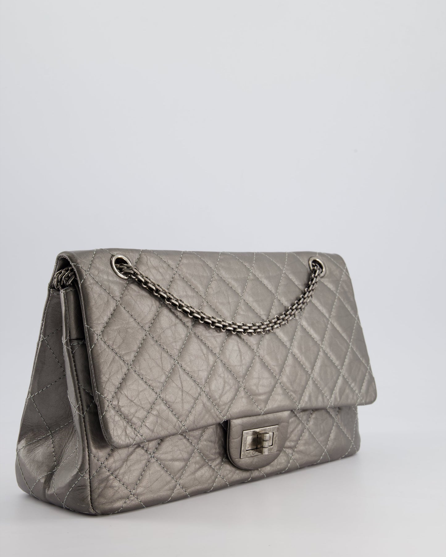 Chanel *FIRE * 2.55 Jumbo Reissue in Metallic Grey Crumpled Calfskin Leather With Gunmetal Hardware Accessory