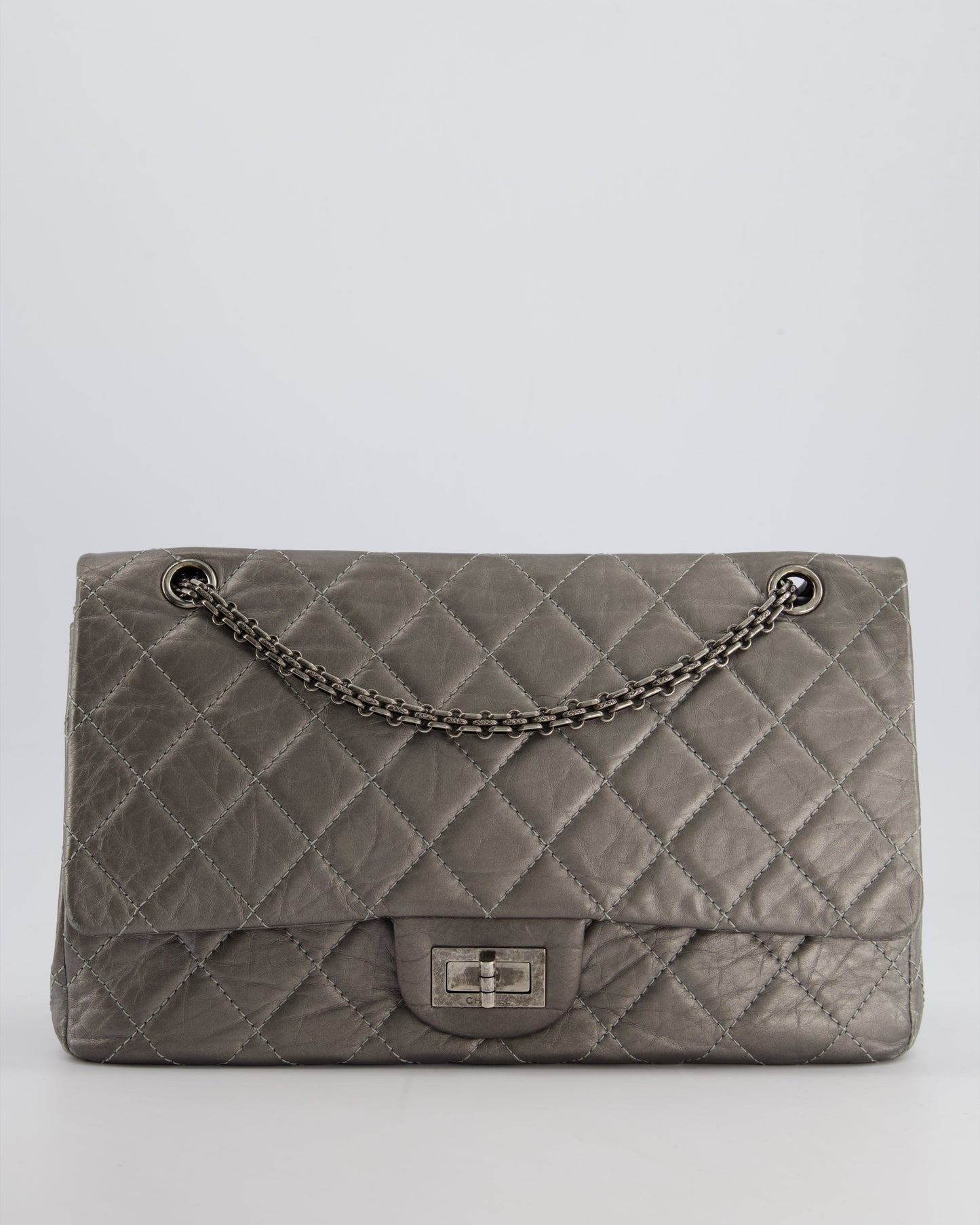 Chanel *FIRE * 2.55 Jumbo Reissue in Metallic Grey Crumpled Calfskin Leather With Gunmetal Hardware Accessory