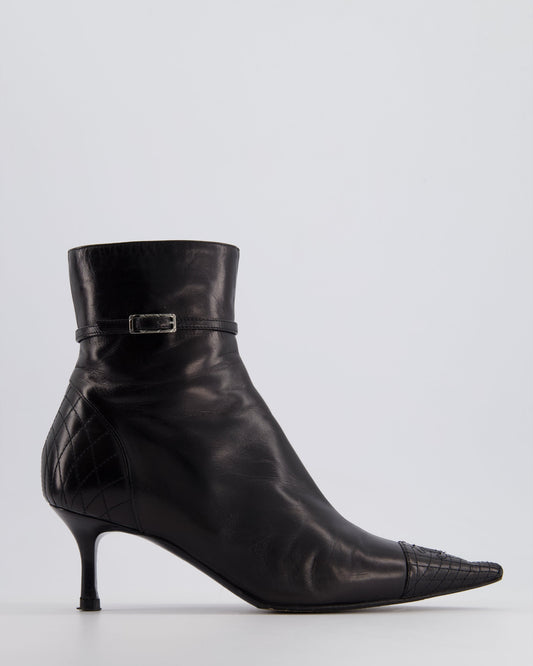 Chanel Black Leather Pointed Toe Ankle Boots Size EU 36