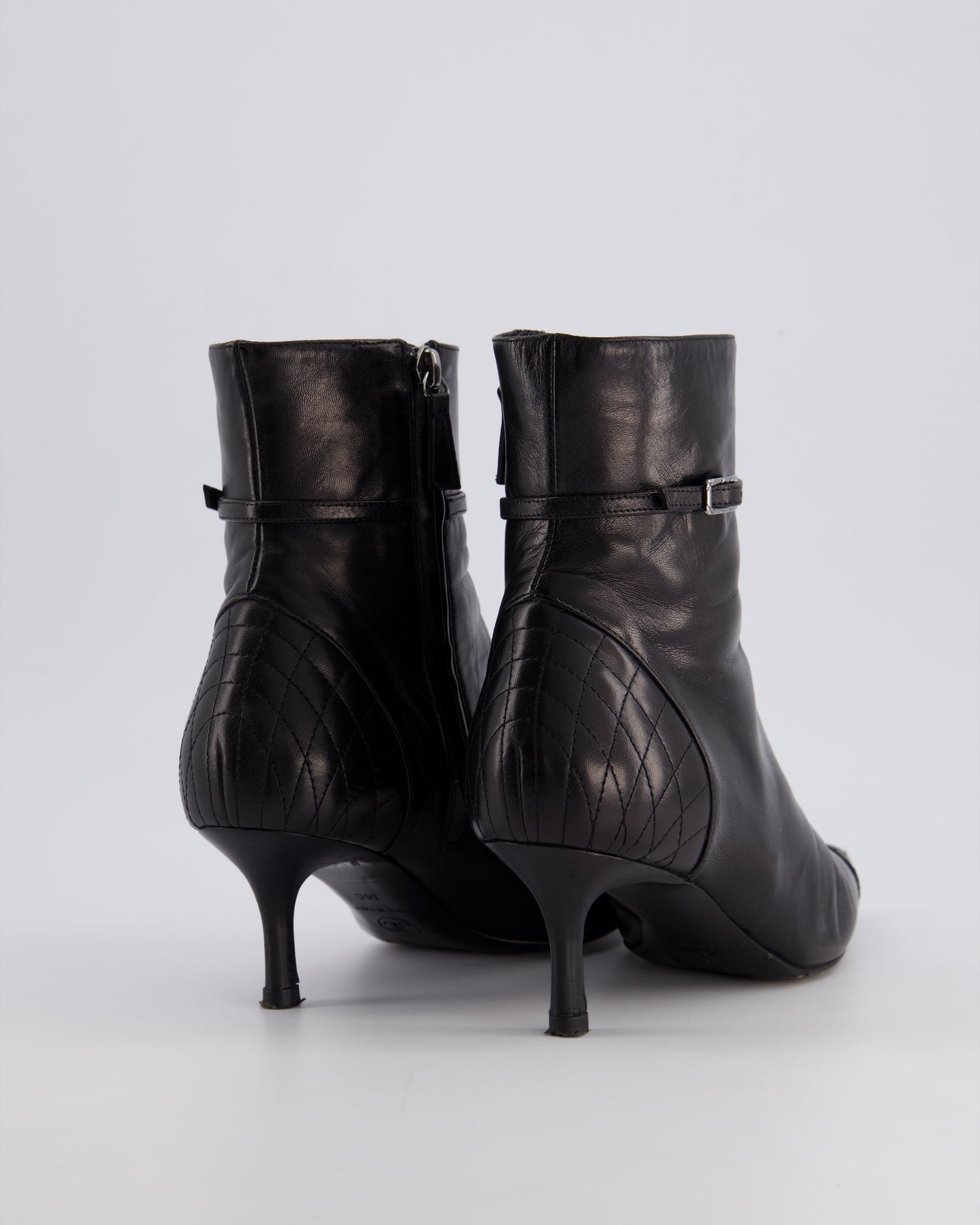 Chanel Black Leather Pointed Toe Ankle Boots Size EU 36