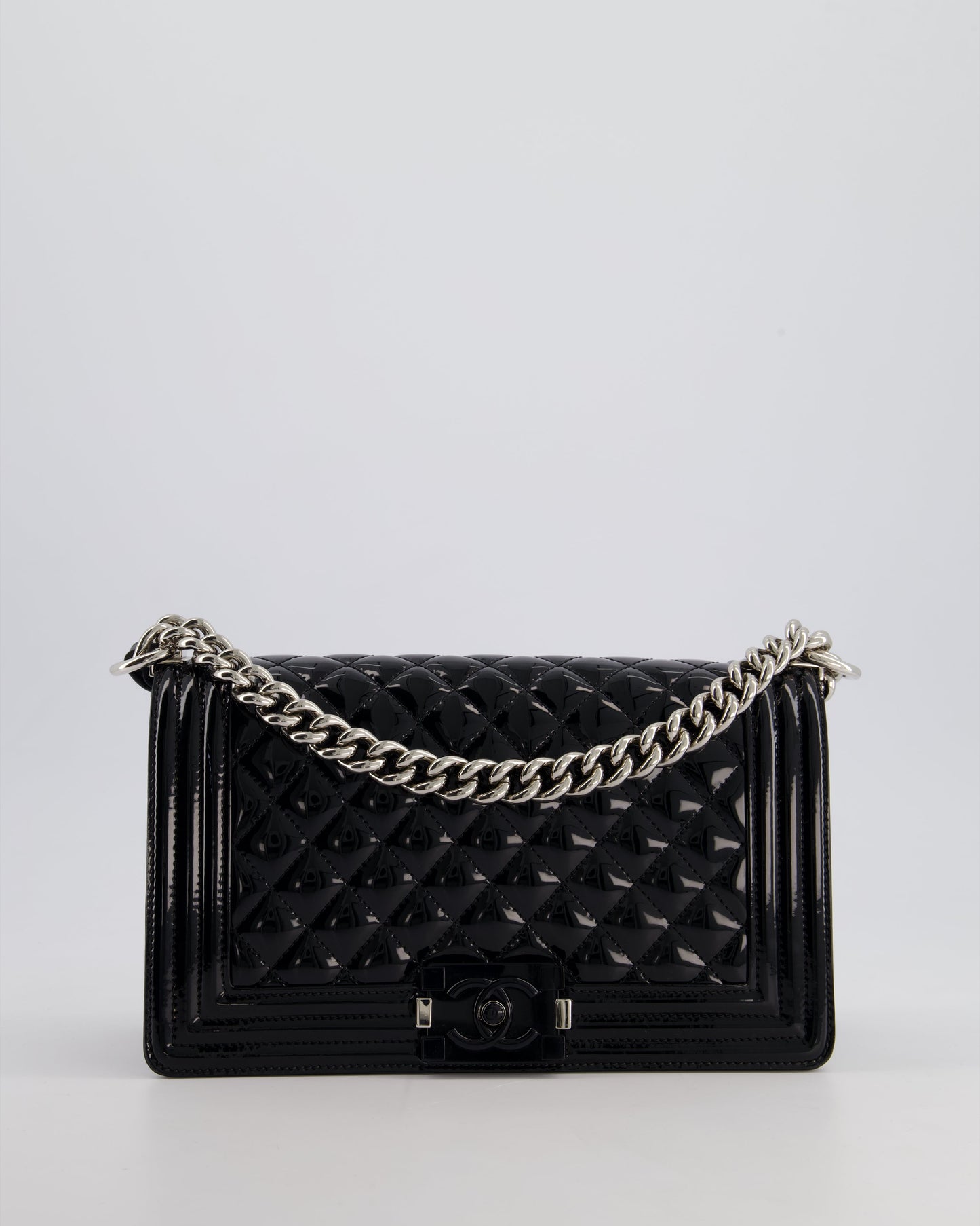 Chanel *FIRE * Black Patent Medium Boy Bag with Black and Silver Hardware